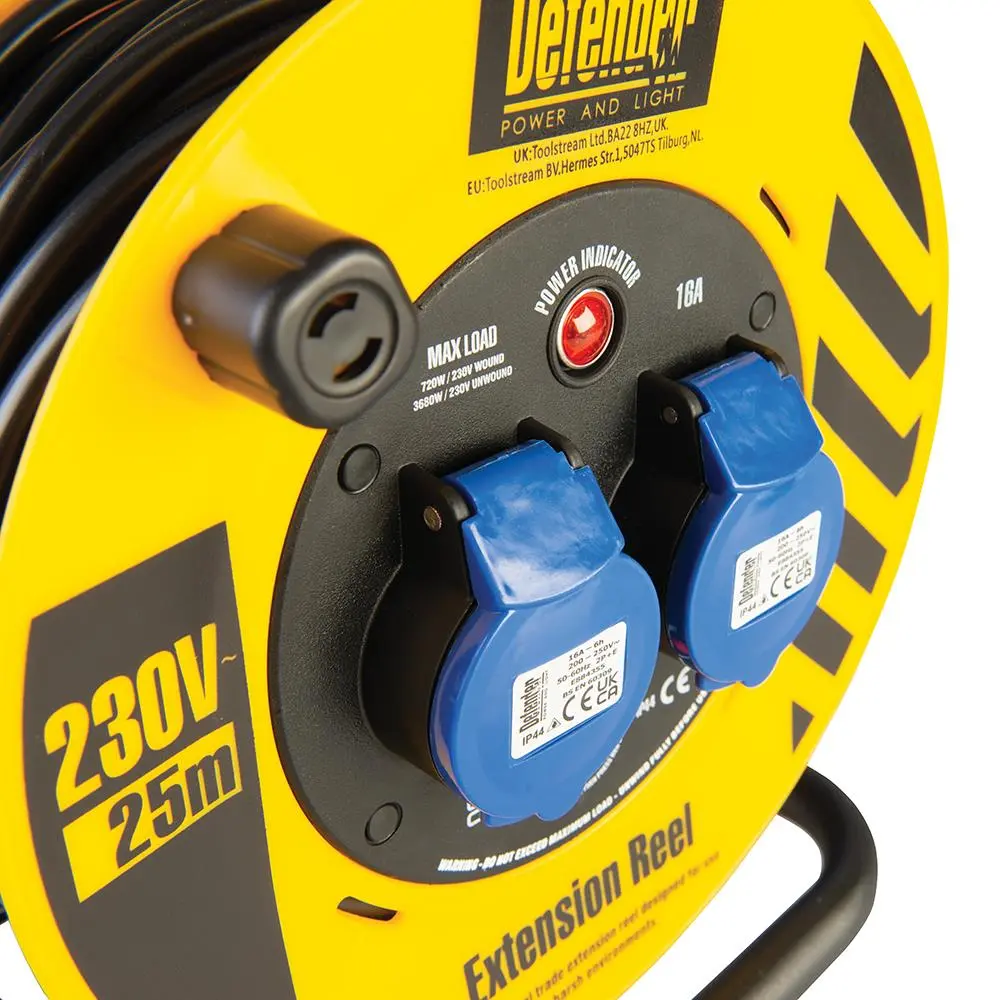 Defender Industrial Cable Reel 25m 230V 16A E86475 - Image 6