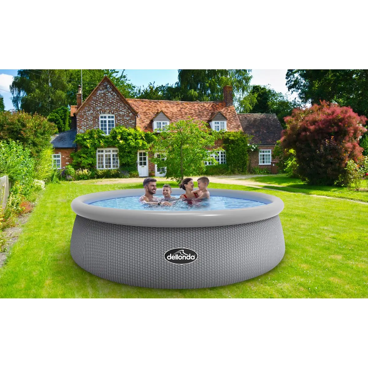 Dellonda 15ft Round Garden Kids Paddling Swimming Pool & Pump Grey Rattan - Image 6