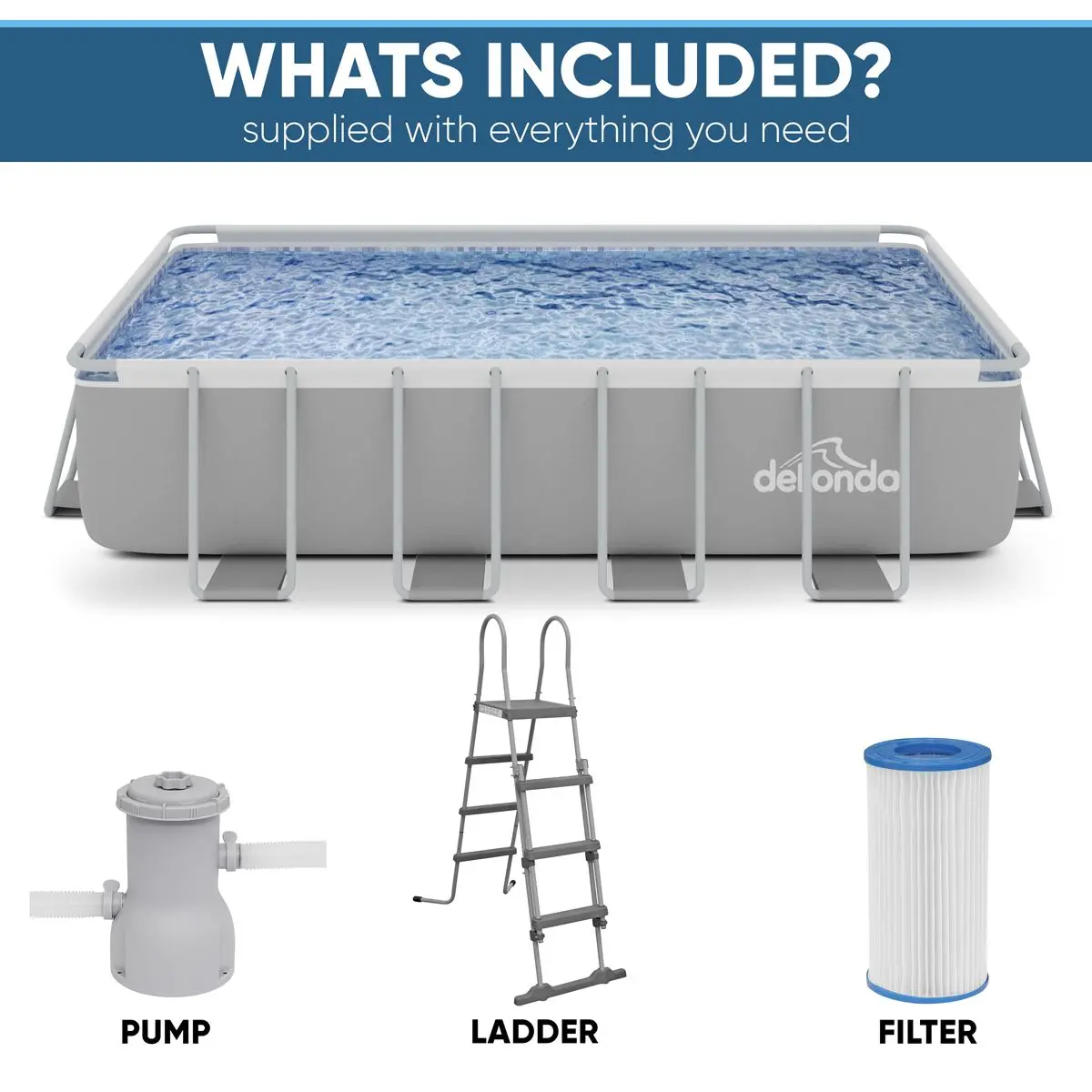 Dellonda 18ft Deluxe Steel Frame Swimming Pool, Rectangular with Filter Pump - Image 13