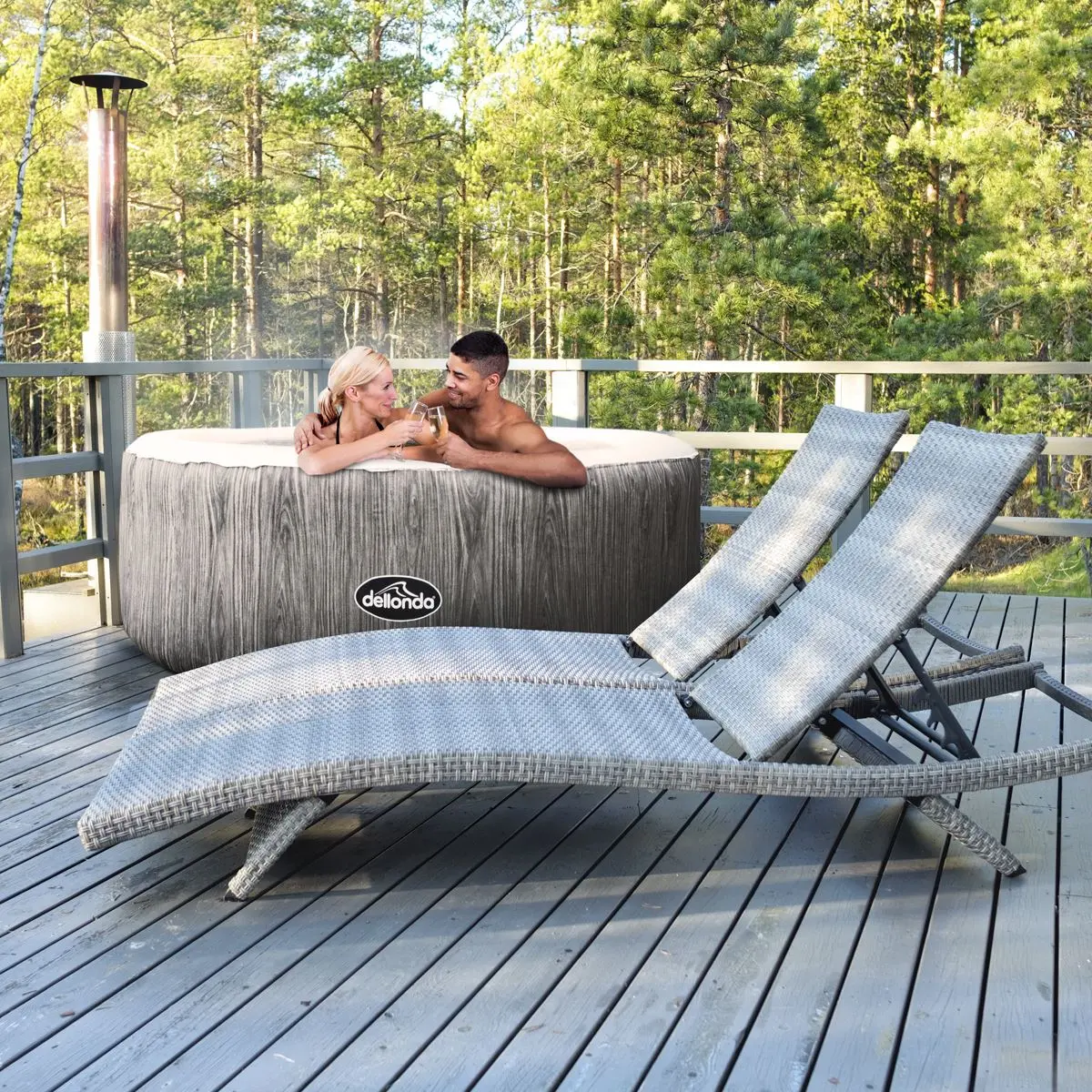 Dellonda 2-4 Person Inflatable Hot Tub Spa with Smart Pump - Wood Effect - Image 7