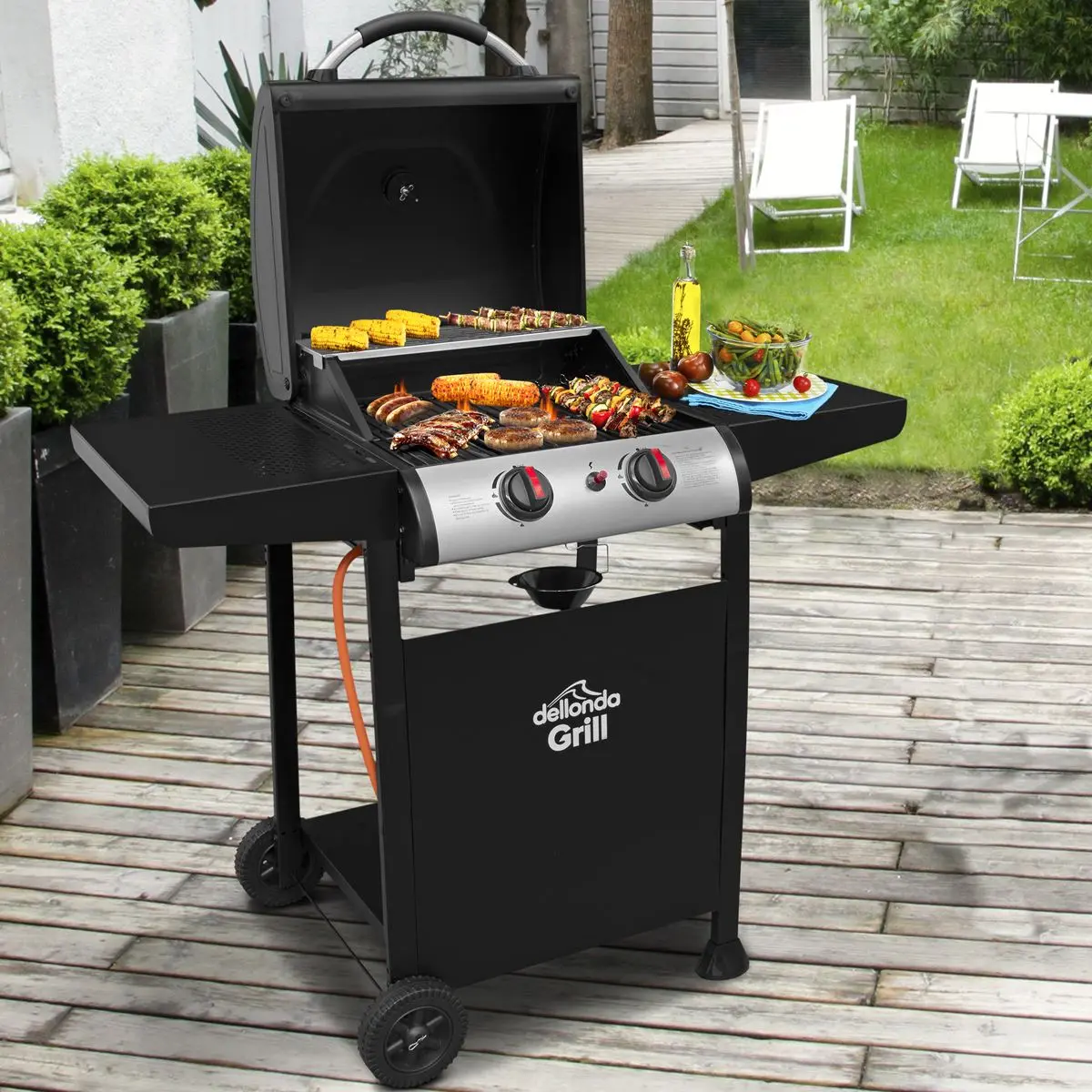Dellonda 2 Burner Gas BBQ Grill with Ignition & Thermometer - Black/Stainless Steel - Image 16