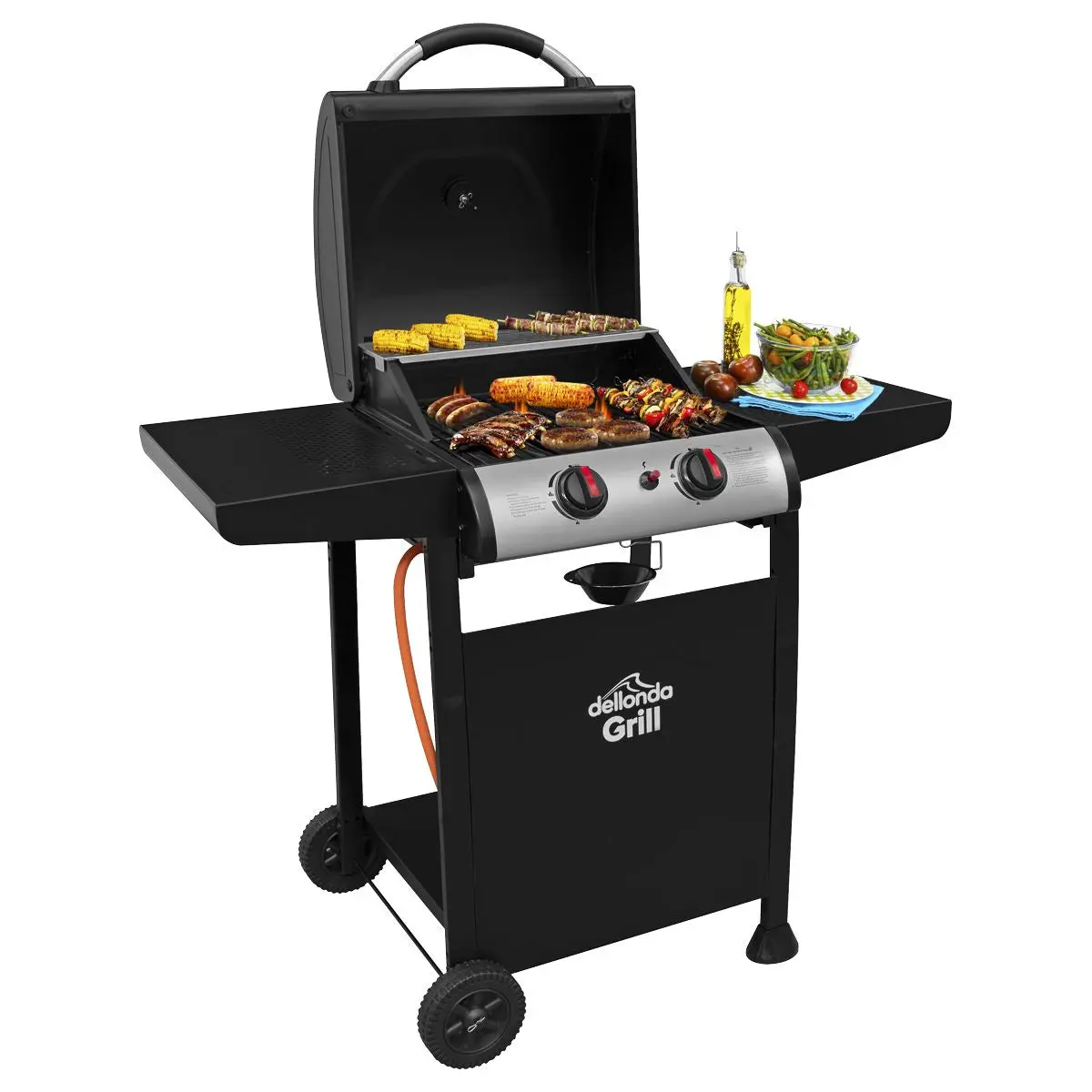 Dellonda 2 Burner Gas BBQ Grill with Ignition & Thermometer - Black/Stainless Steel - Image 8