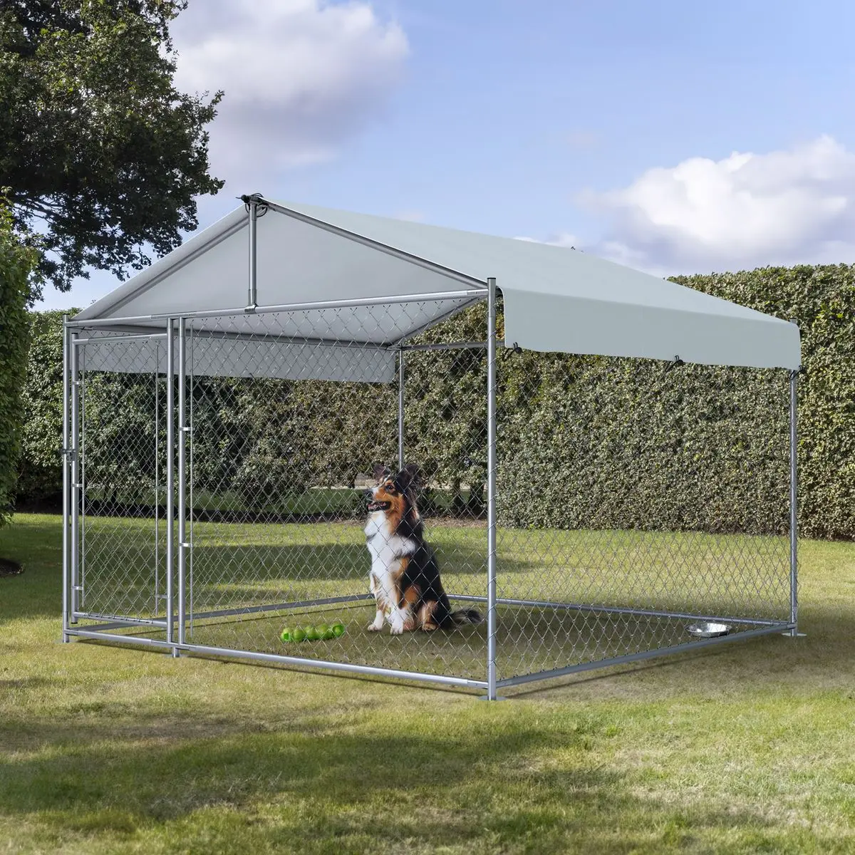 Dellonda 2 x2 x 1.5m Dog Kennel, Galvanised Steel, Roof Cover, Chain Link Fencing - Image 13