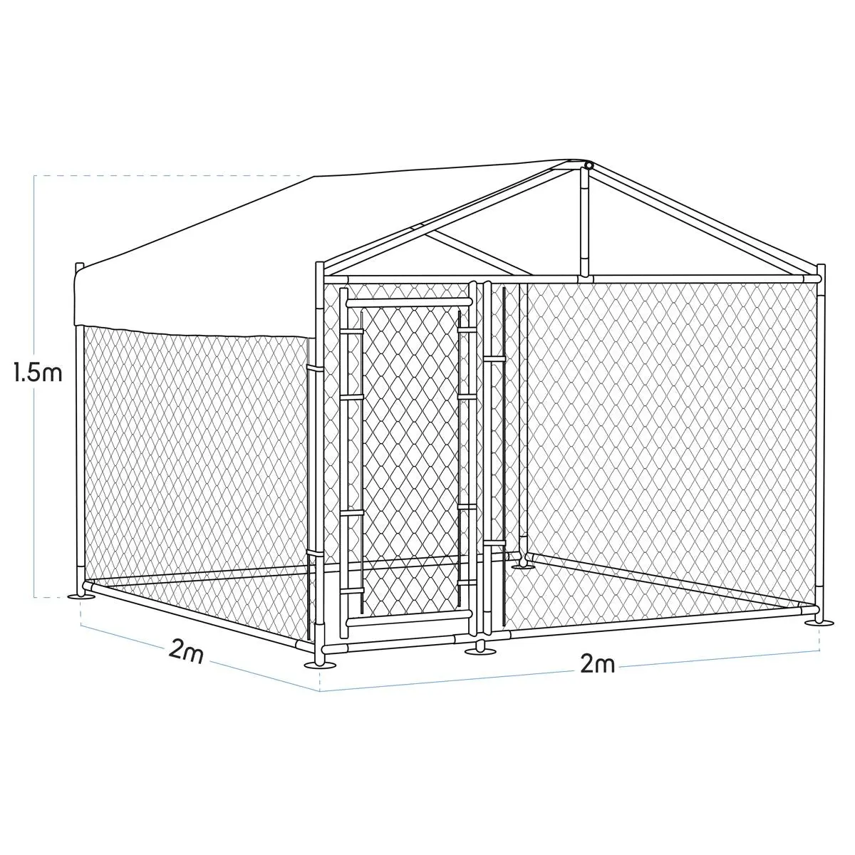 Dellonda 2 x2 x 1.5m Dog Kennel, Galvanised Steel, Roof Cover, Chain Link Fencing - Image 14