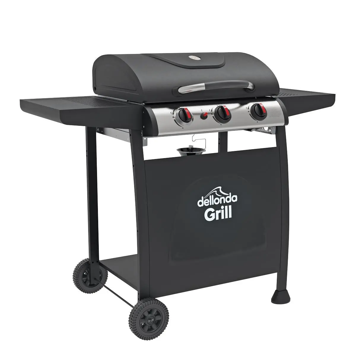 Dellonda 3 Burner Gas BBQ Grill, Ignition, Thermometer, Black/Stainless Steel