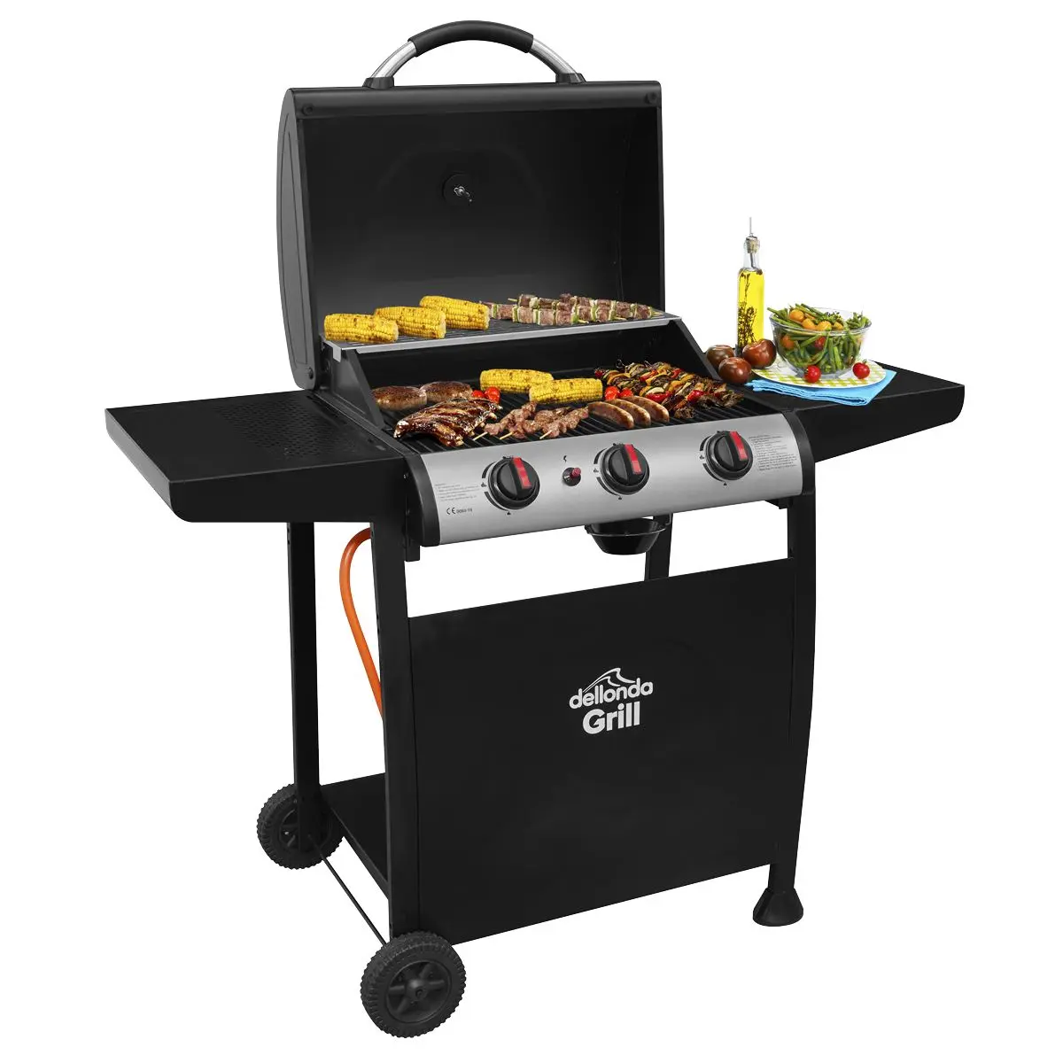Dellonda 3 Burner Gas BBQ Grill, Ignition, Thermometer, Black/Stainless Steel - Image 10