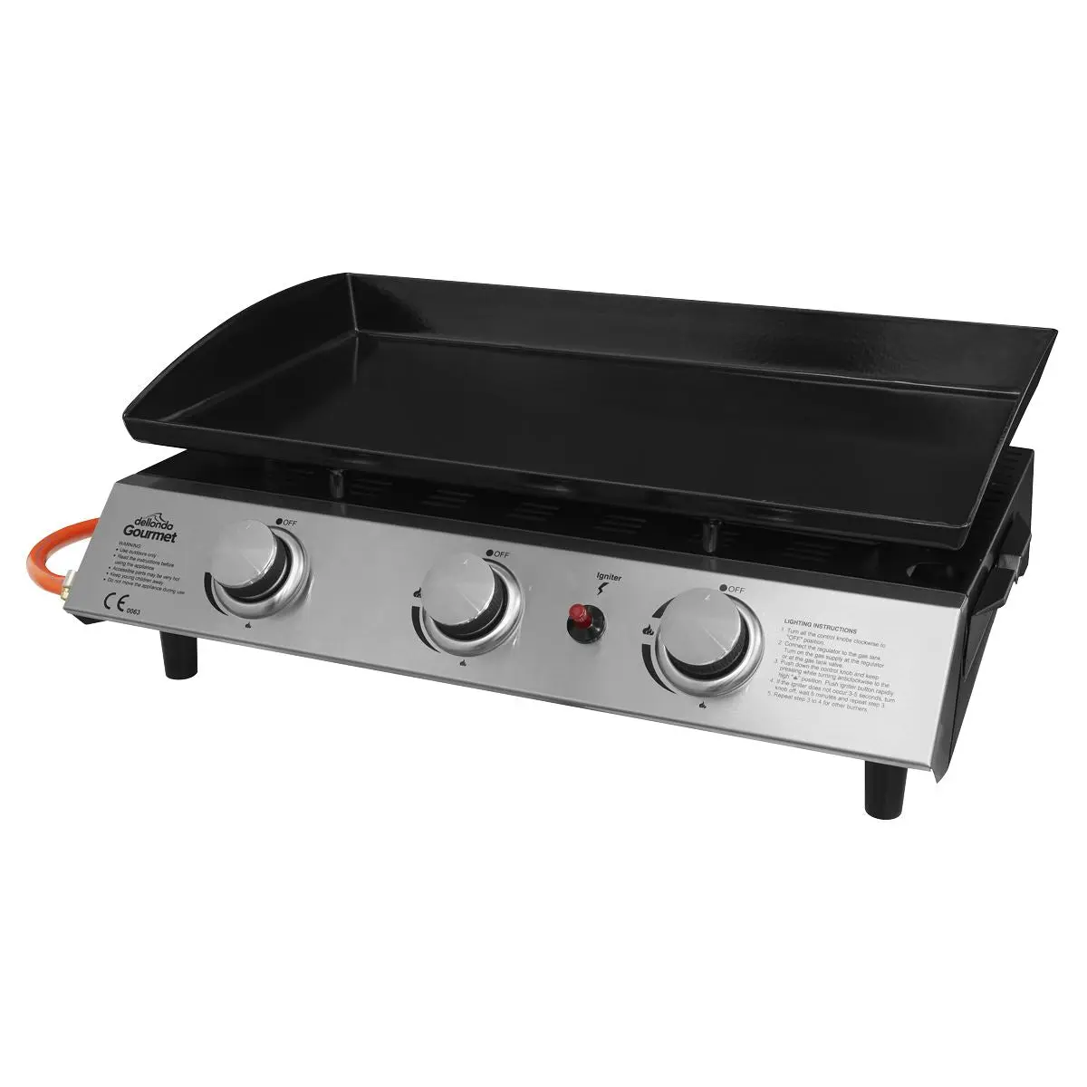 Dellonda 3 Burner Portable Gas Plancha 7.5kW BBQ Griddle, Stainless Steel - Image 5