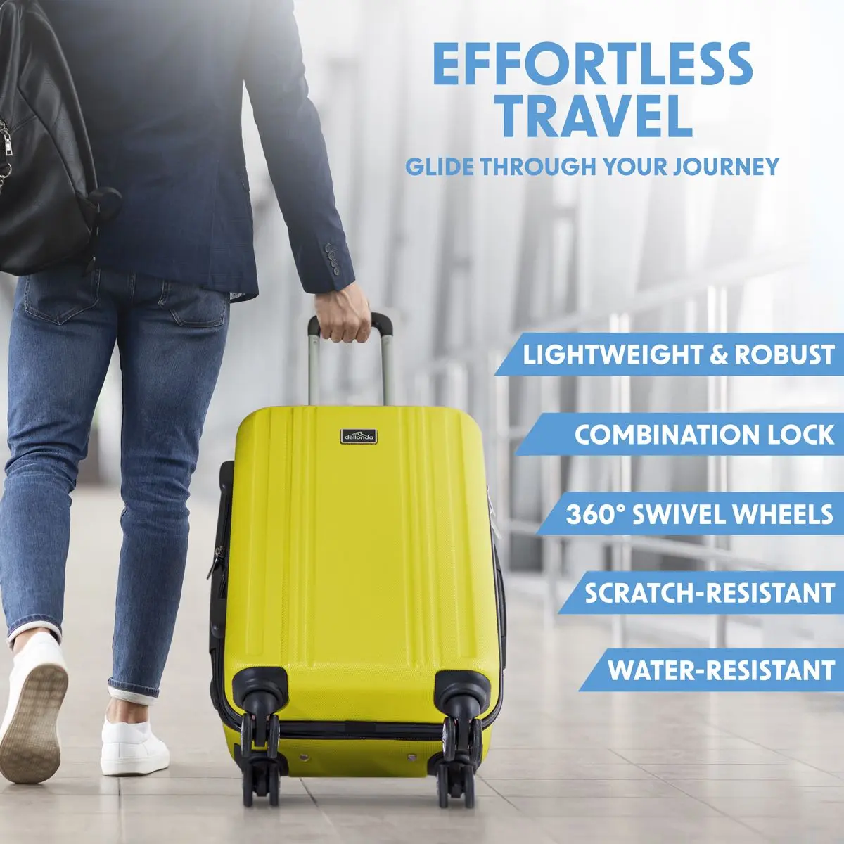 Dellonda 3-Piece ABS Luggage Set with Integrated TSA Approved Combination Lock - Yellow - DL124 - Image 6