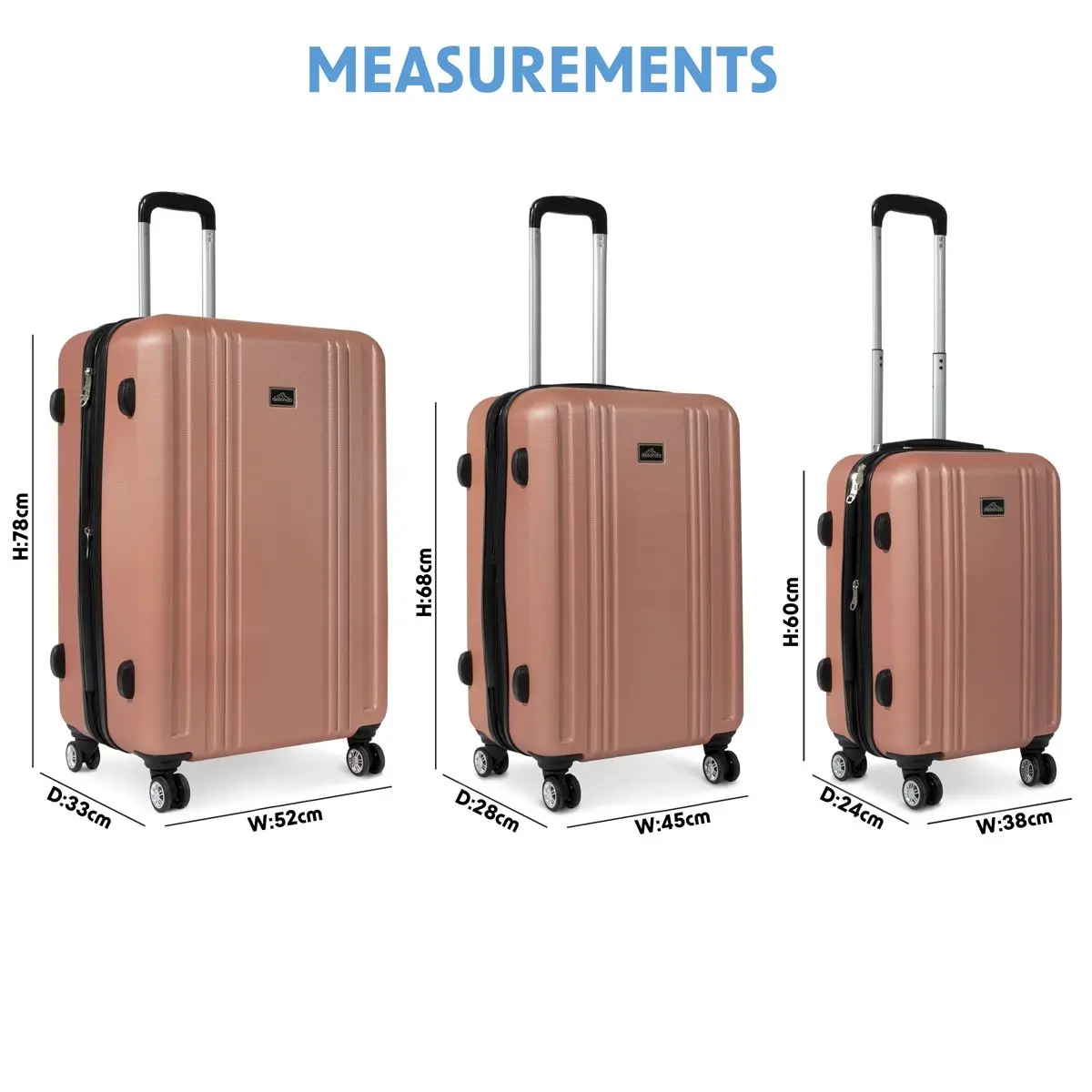 Dellonda 3-Piece Lightweight ABS Luggage Set with Integrated TSA Approved Combination Lock - Rose Gold - DL125 - Image 10