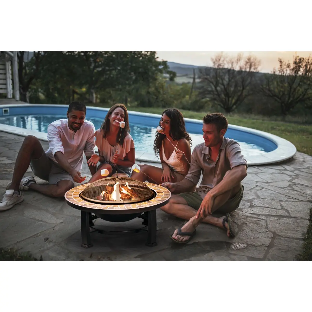 Dellonda 30" Deluxe Traditional Style Fire Pit/Fireplace/Outdoor Heater - Slate - Image 3