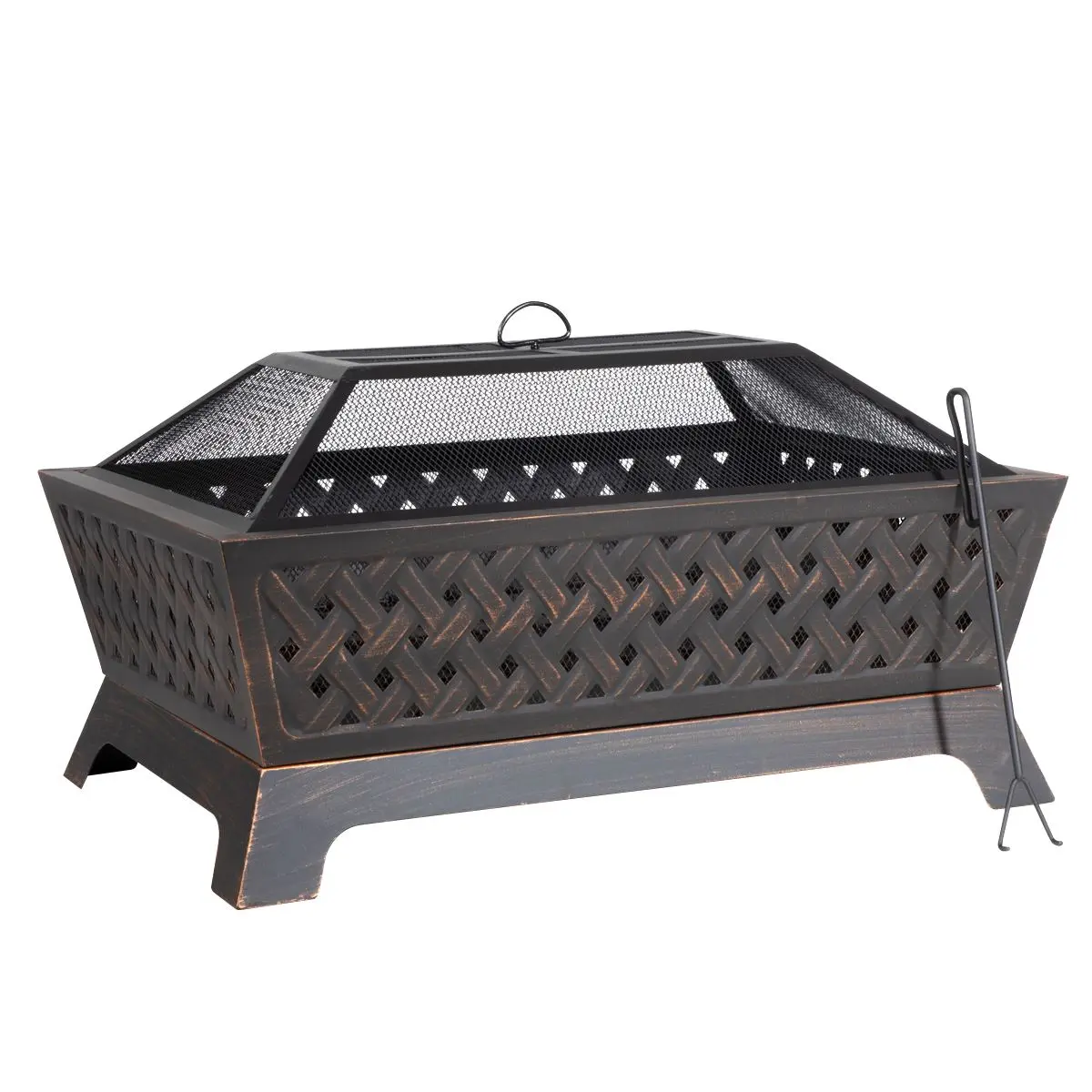 Dellonda 35" Rectangular Outdoor Fire Pit, Antique Bronze Effect