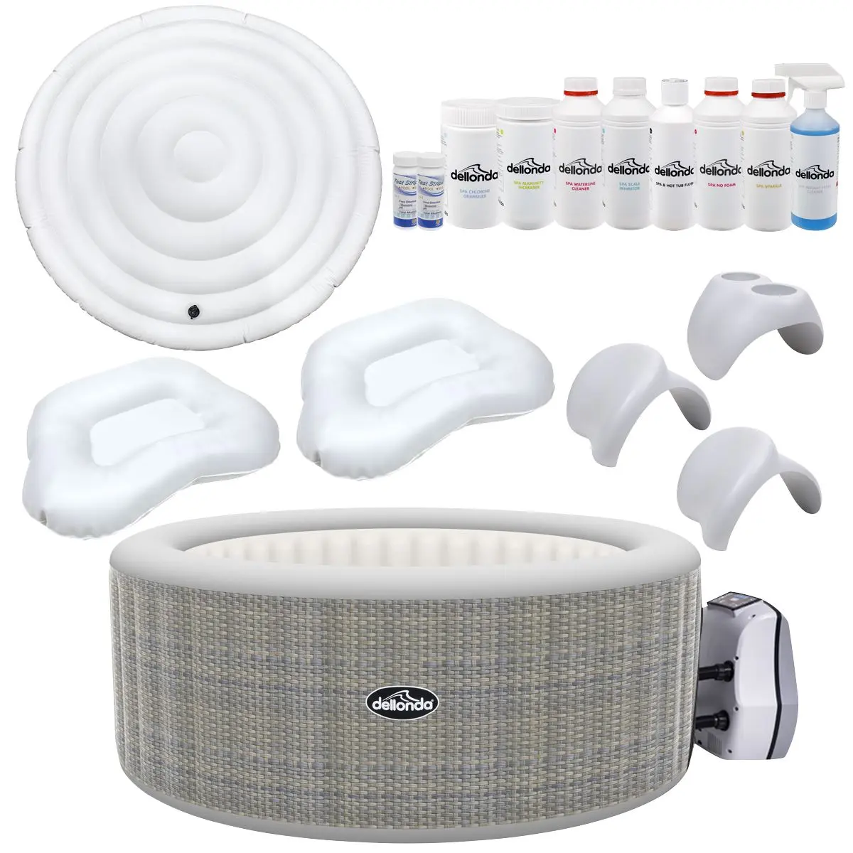 Dellonda 4-6 Person Inflatable Hot Tub Spa Deluxe Kit with Smart Pump - Rattan Effect