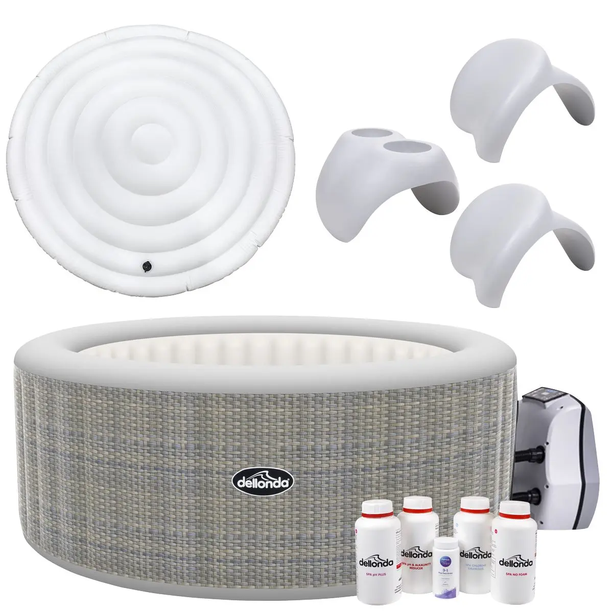 Dellonda 4-6 Person Inflatable Hot Tub/Spa with Smart Pump & Starter Kit - Rattan Effect