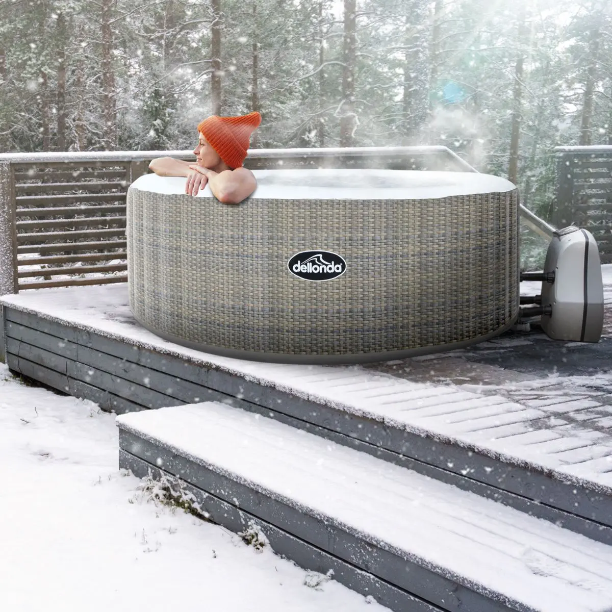 Dellonda 4-6 Person Inflatable Hot Tub Spa with Smart Pump - Rattan Effect - Image 11