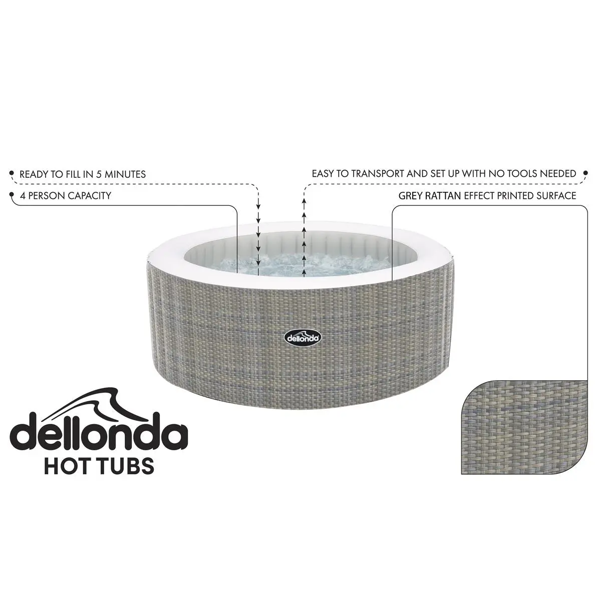Dellonda 4-6 Person Inflatable Hot Tub Spa with Smart Pump - Rattan Effect - Image 4