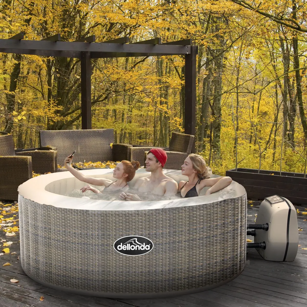 Dellonda 4-6 Person Inflatable Hot Tub Spa with Smart Pump - Rattan Effect - Image 8