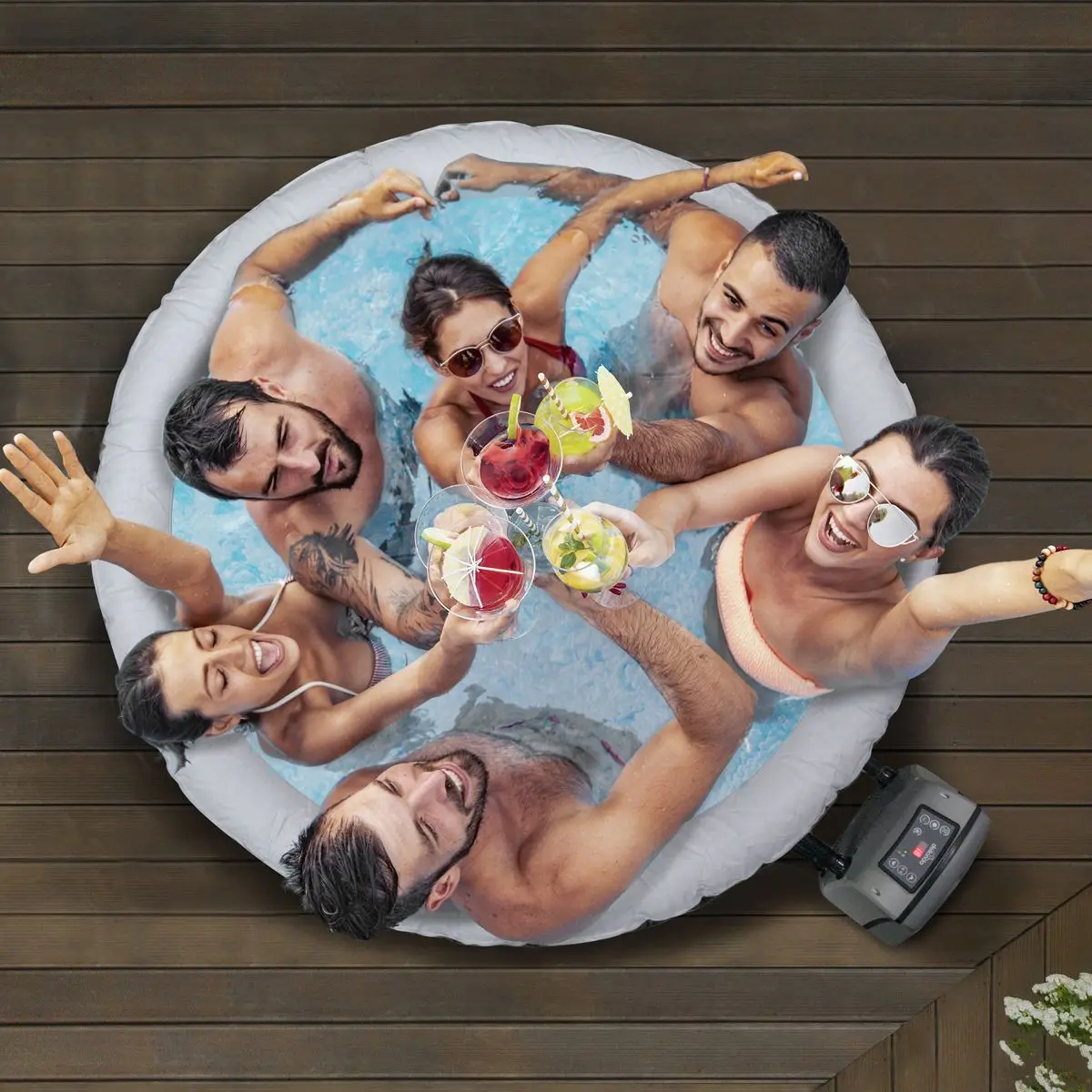 Dellonda 4-6 Person Inflatable Hot Tub Spa with Smart Pump - Rattan Effect - Image 9