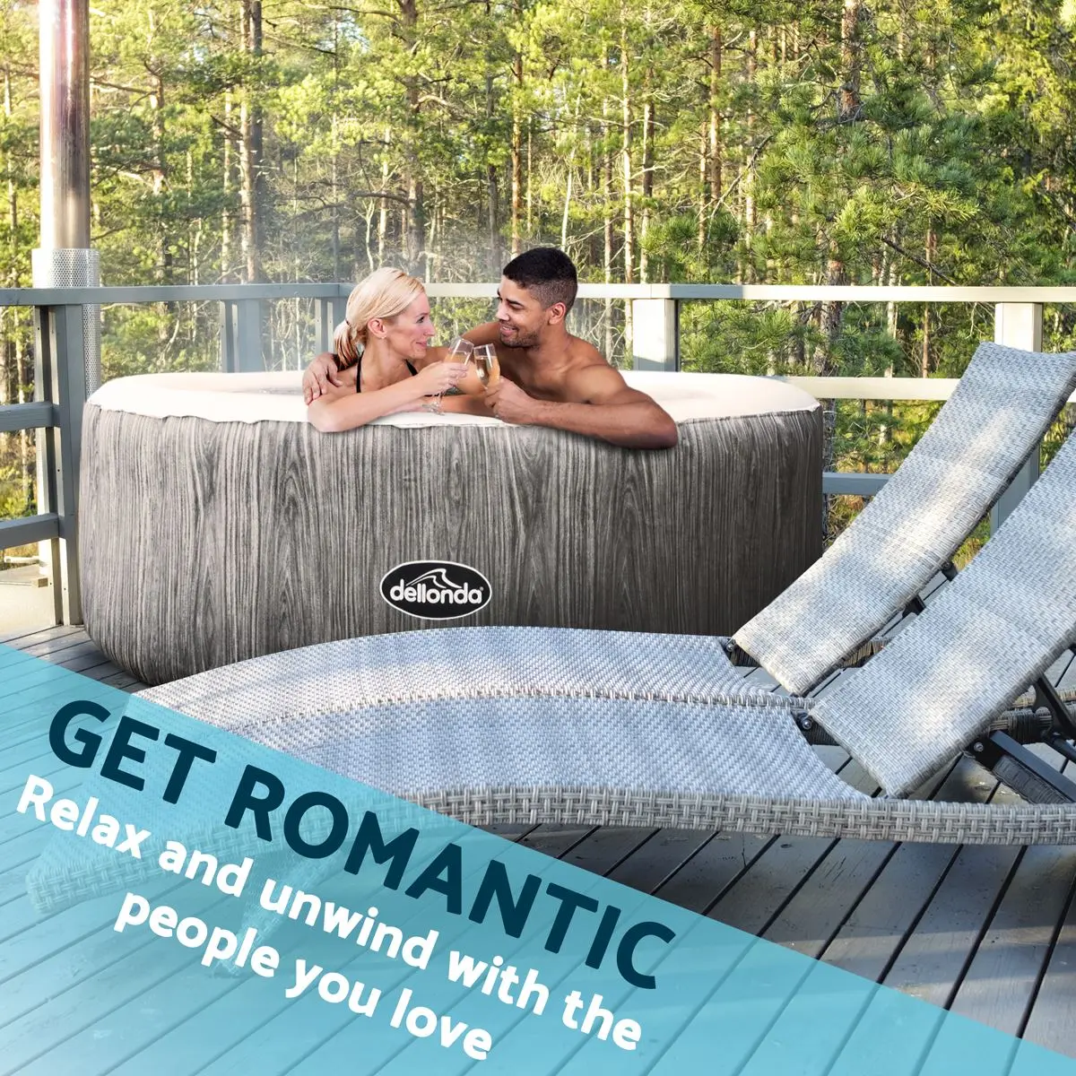 Dellonda 4-6 Person Inflatable Hot Tub Spa with Smart Pump - Wood Effect - Image 2