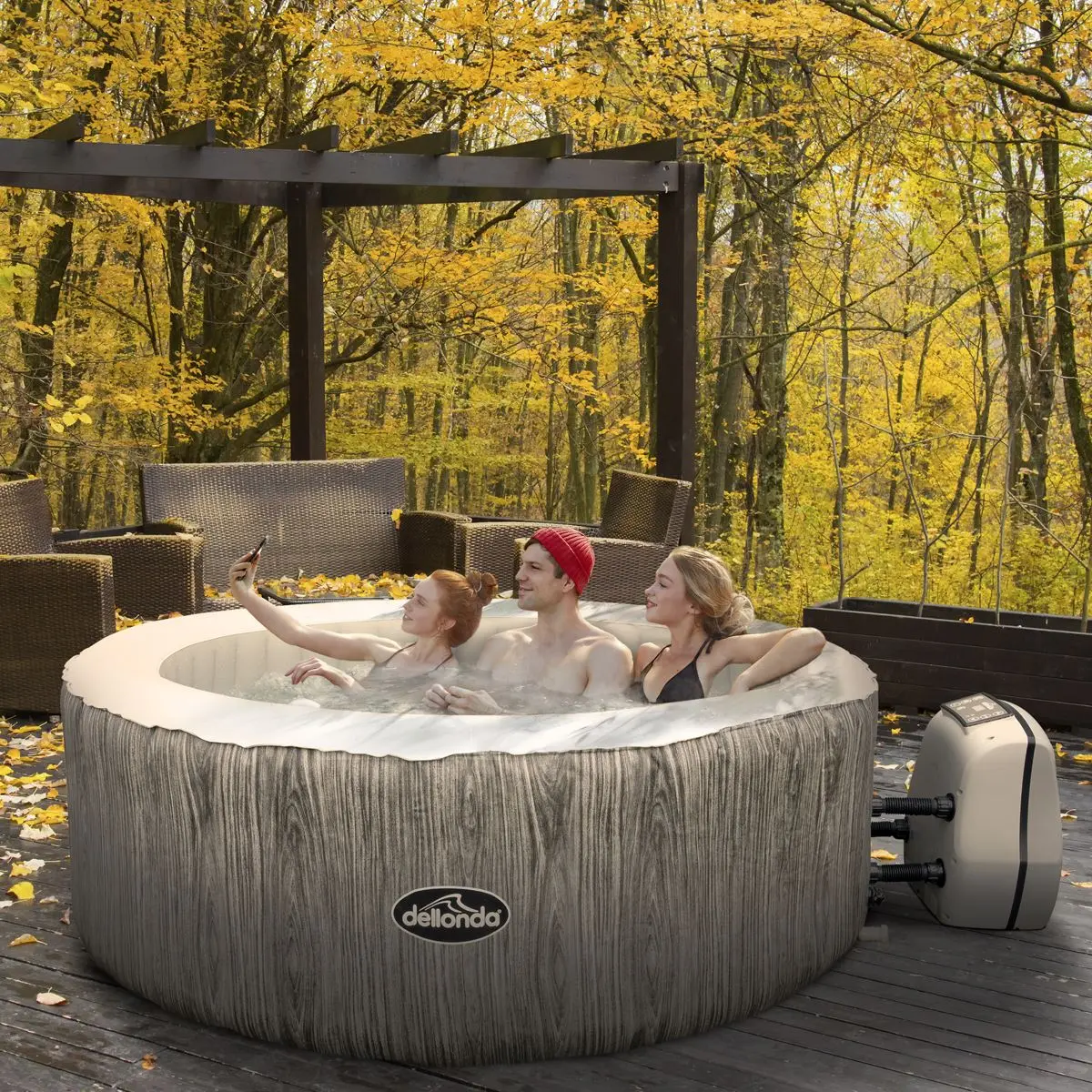 Dellonda 4-6 Person Inflatable Hot Tub Spa with Smart Pump - Wood Effect - Image 5