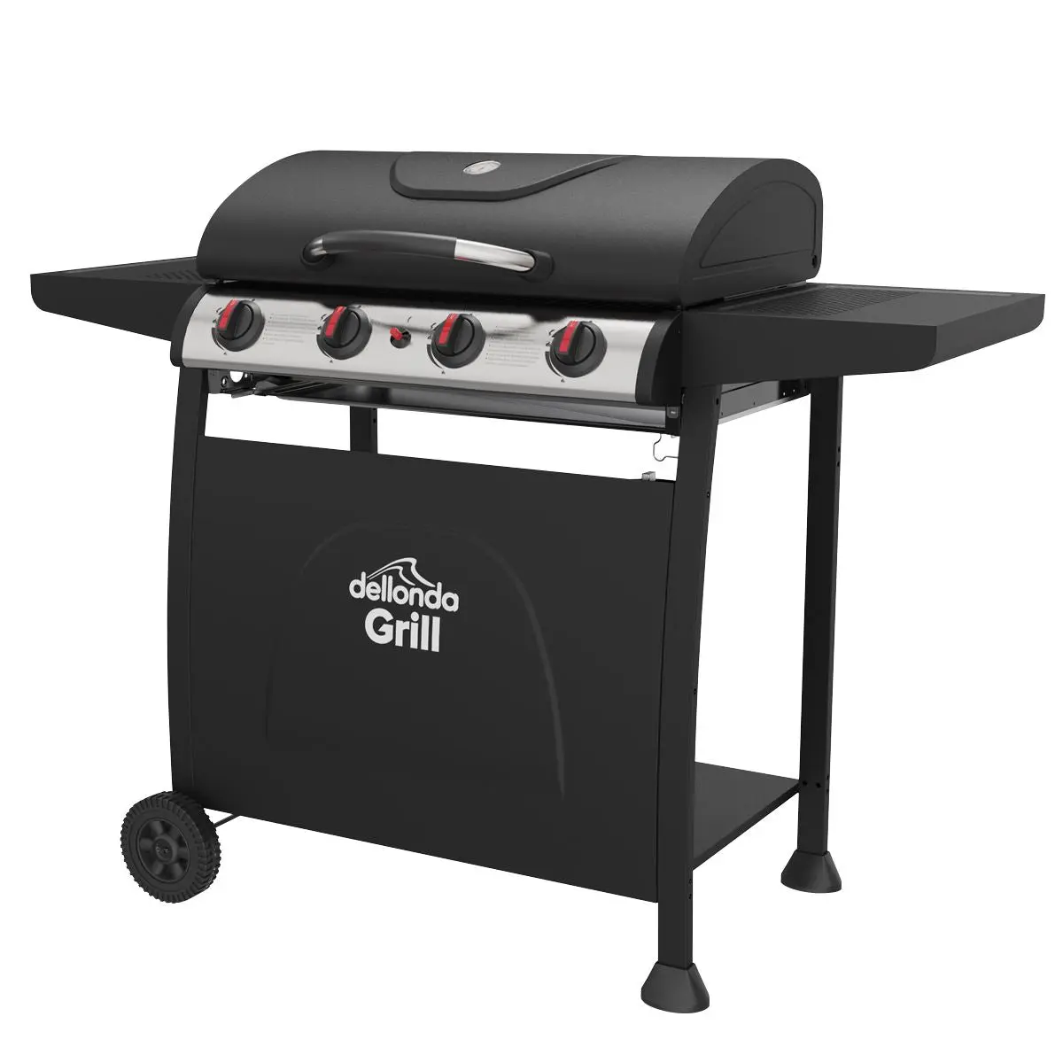 Dellonda 4 Burner Gas BBQ Grill, Ignition, Thermometer, Black/Stainless Steel - Image 5