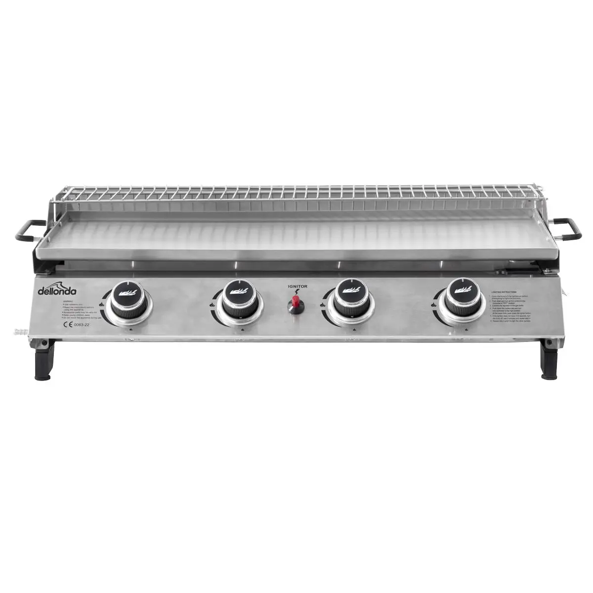Dellonda 4 Burner Portable Gas Plancha with Warming Rack, 10kW BBQ Griddle, Stainless Steel - Image 6
