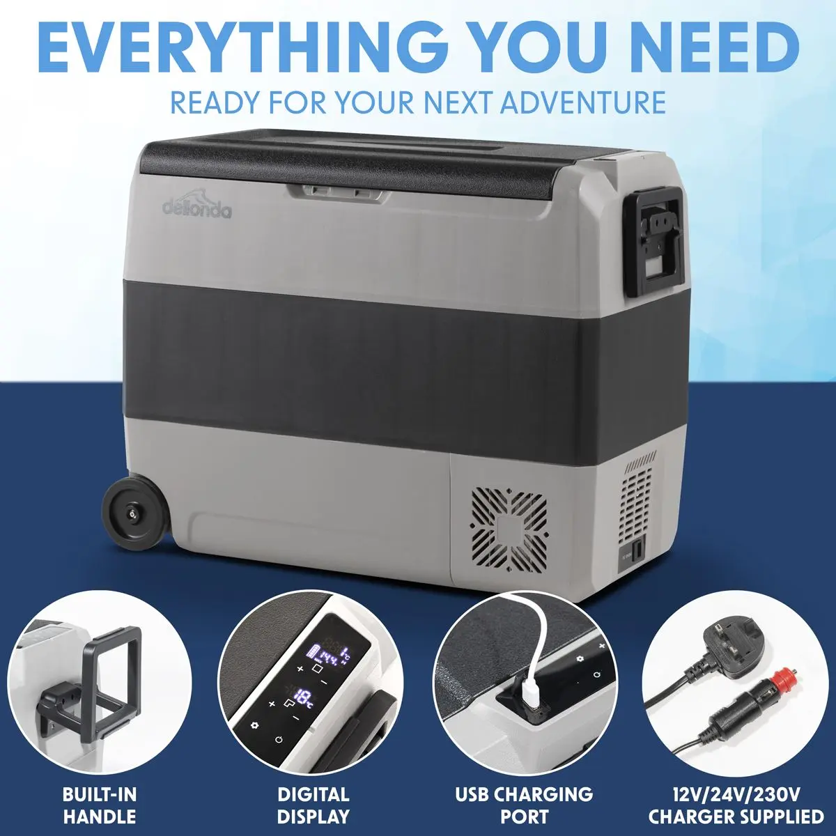 Dellonda 60L Portable Dual Zone Compressor Car Camping Fridge/Freezer 12/24V - Image 3