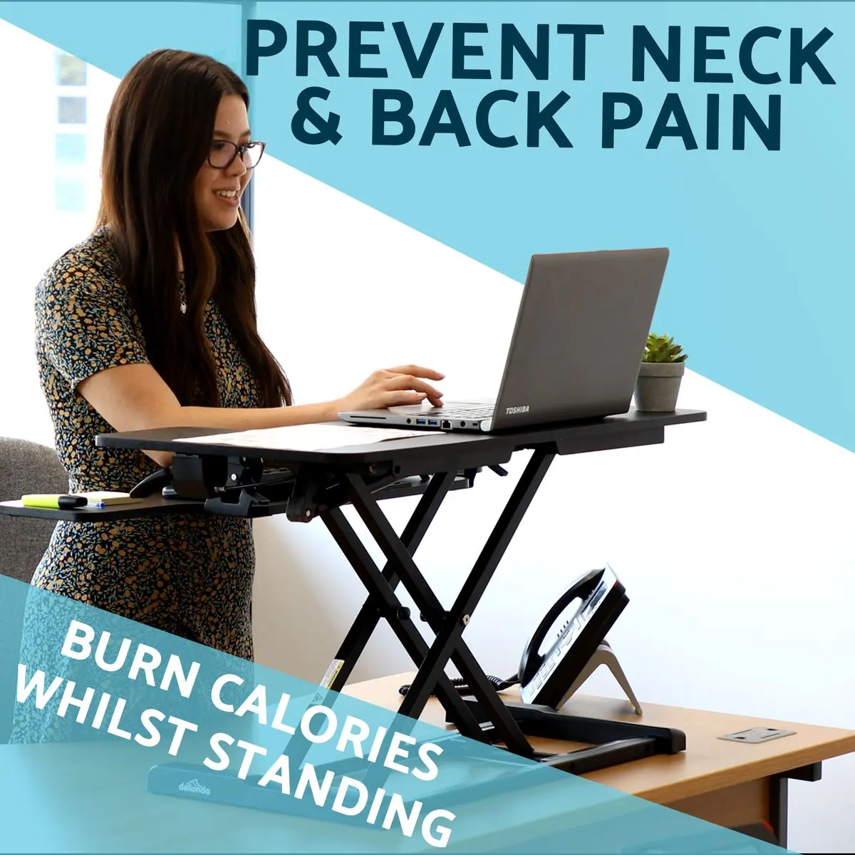 Dellonda 89cm Height Adjustable Standing Desk Converter, 50cm Max Height, 15kg Capacity - Image 4