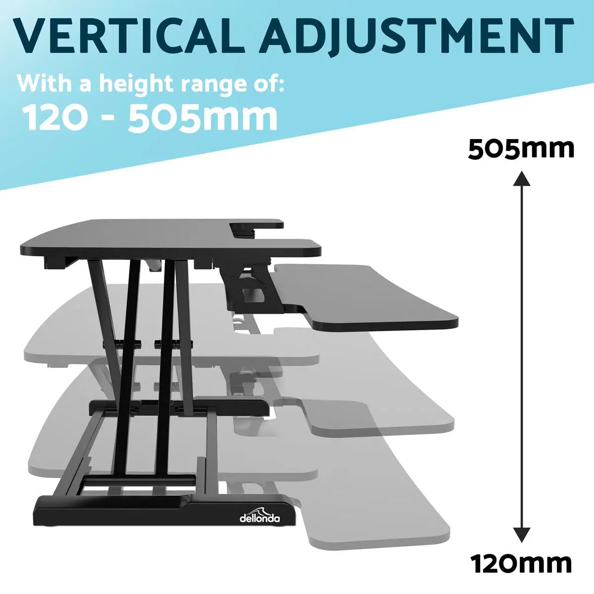 Dellonda 89cm Height Adjustable Standing Desk Converter, 50cm Max Height, 15kg Capacity - Image 7