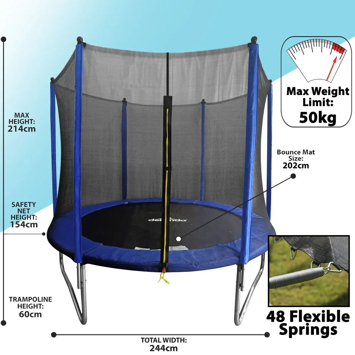 Dellonda 8ft Heavy-Duty Outdoor Trampoline with Safety Enclosure Net - Image 4