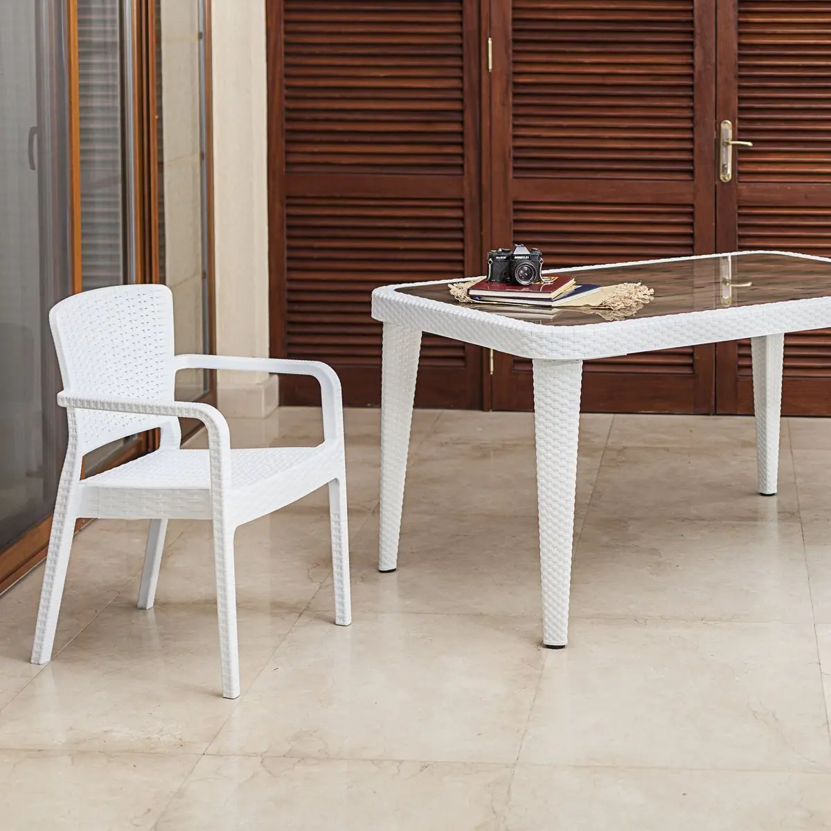 Dellonda Armchair Durable, Weather Resistant PP Body, Stackable x 6 - White - Image 8