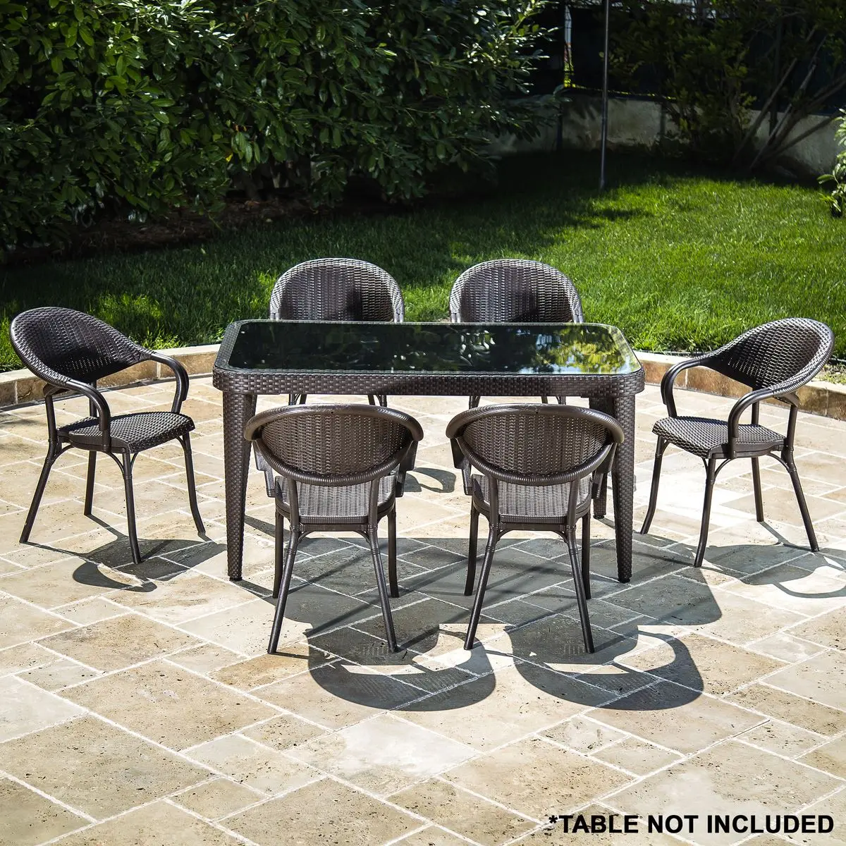 Dellonda Armchair Weather Resistant PP Body Stackable x 6, Dark Wood - Image 2