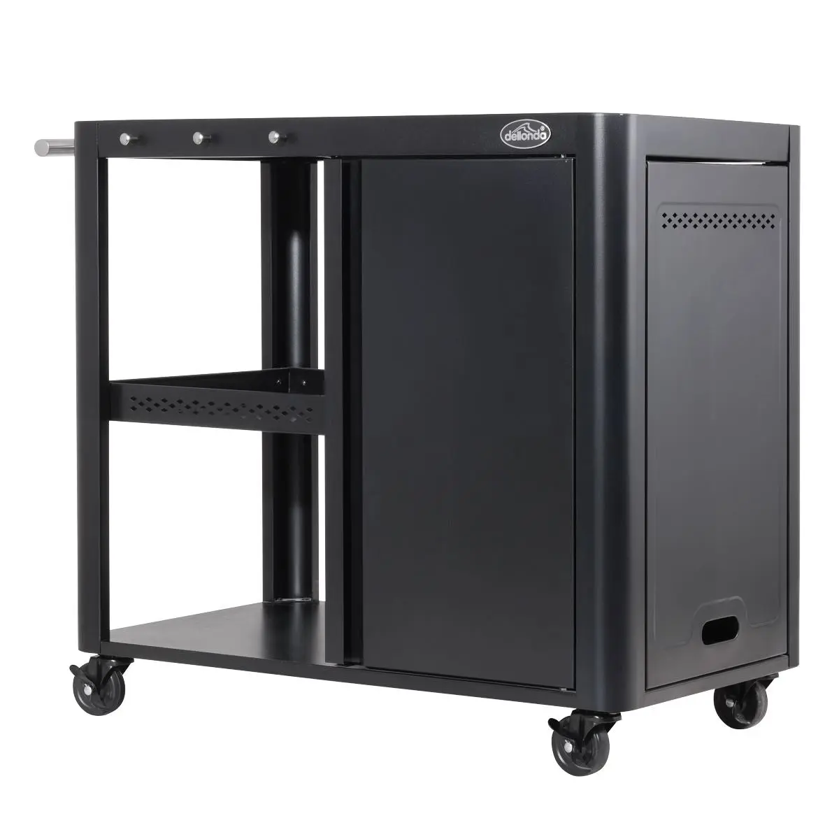 Dellonda BBQ/Plancha Workstation Trolley with Cupboard, Extension Table & Utensil Hooks, Black - Image 4