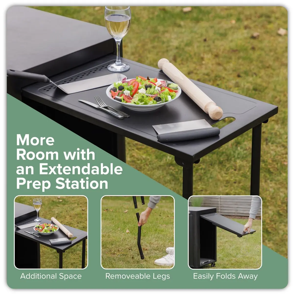 Dellonda BBQ/Plancha Workstation Trolley with Cupboard, Extension Table & Utensil Hooks, Black - Image 7