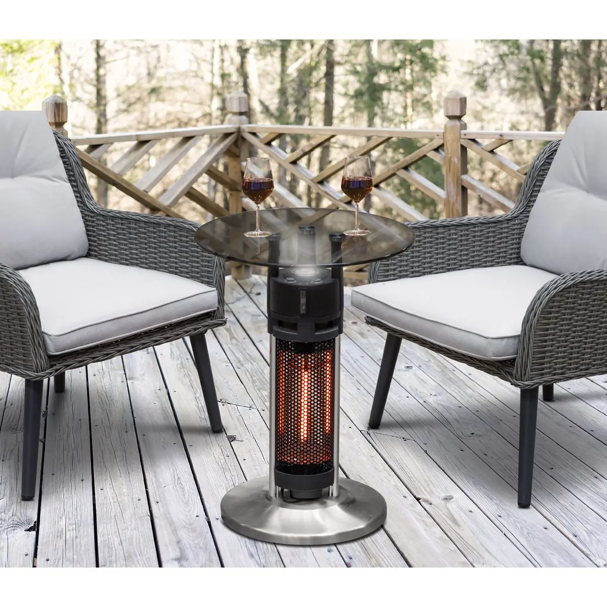 Dellonda Bistro Table with 1200W Heater, 65cm, Black/Stainless Steel - Image 3