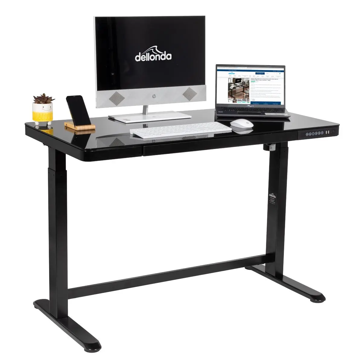 Dellonda Black Electric Adjustable Standing Desk with USB & Drawer, 1200 x 600mm - Image 5