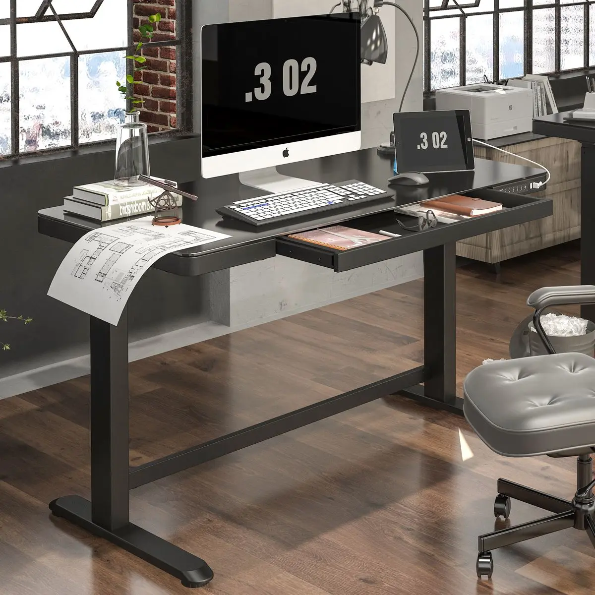 Dellonda Black Electric Adjustable Standing Desk with USB & Drawer, 1200 x 600mm - Image 6