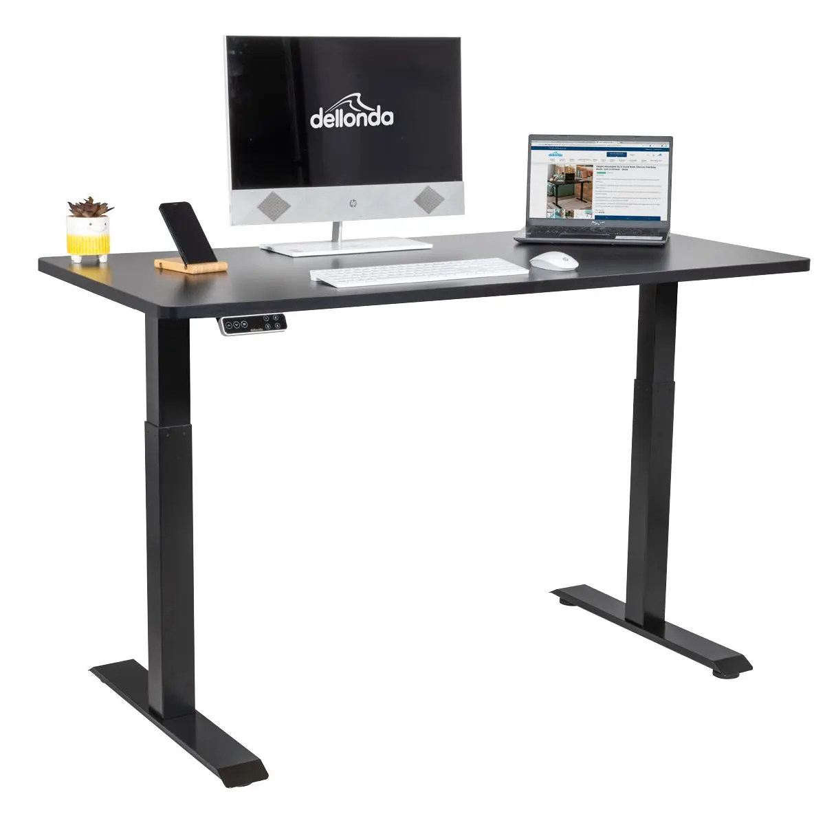 Dellonda Black Electric Height Adjustable Standing Desk, 1400 x 700mm Dual Motor 100kg - Image 3