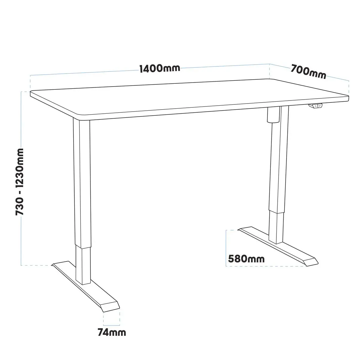 Dellonda Black Electric Height Adjustable Standing Desk, 1400 x 700mm Dual Motor 100kg - Image 9