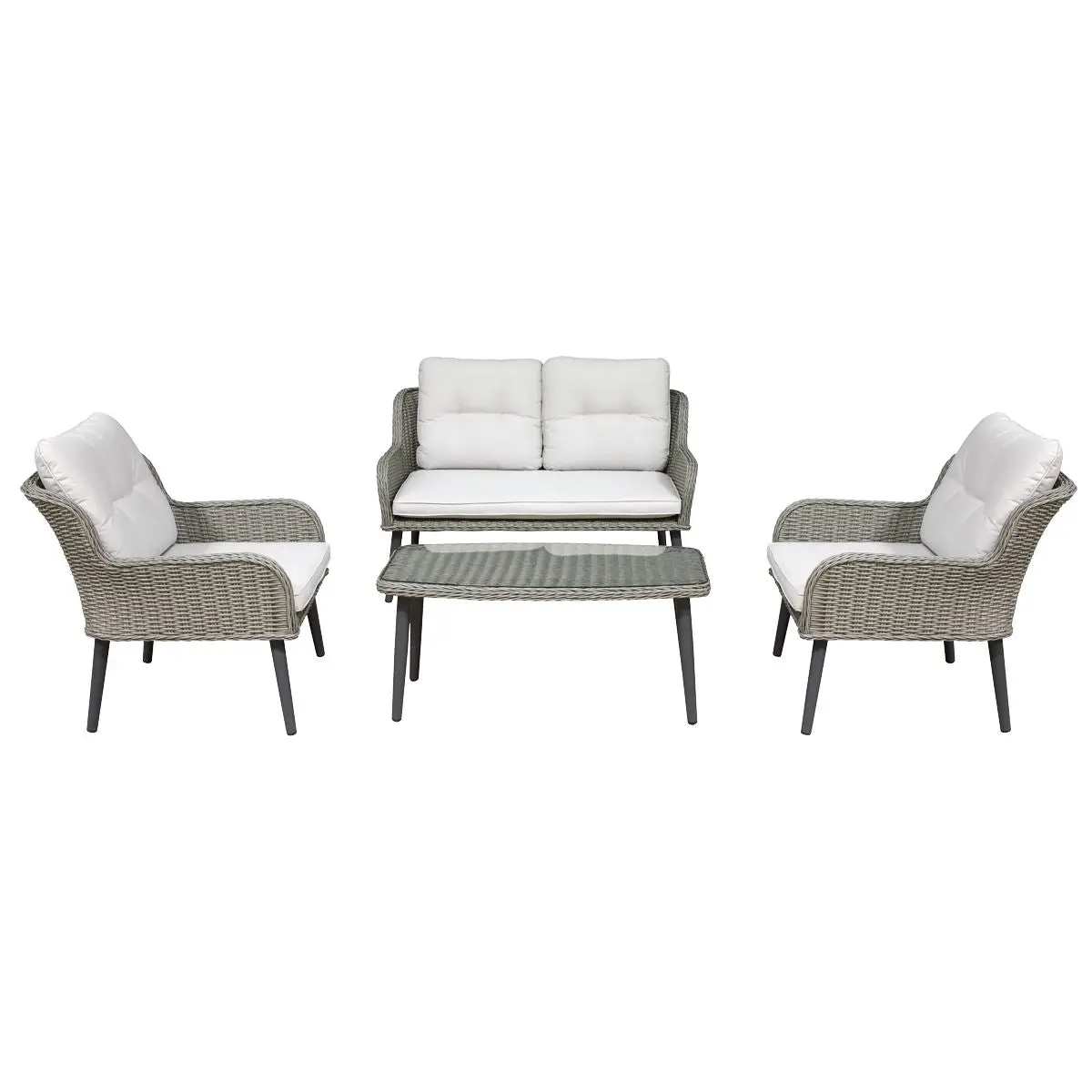 Dellonda Buxton 4 Piece Rattan Wicker Outdoor Lounge Set with Double Sofa, Grey - Image 2