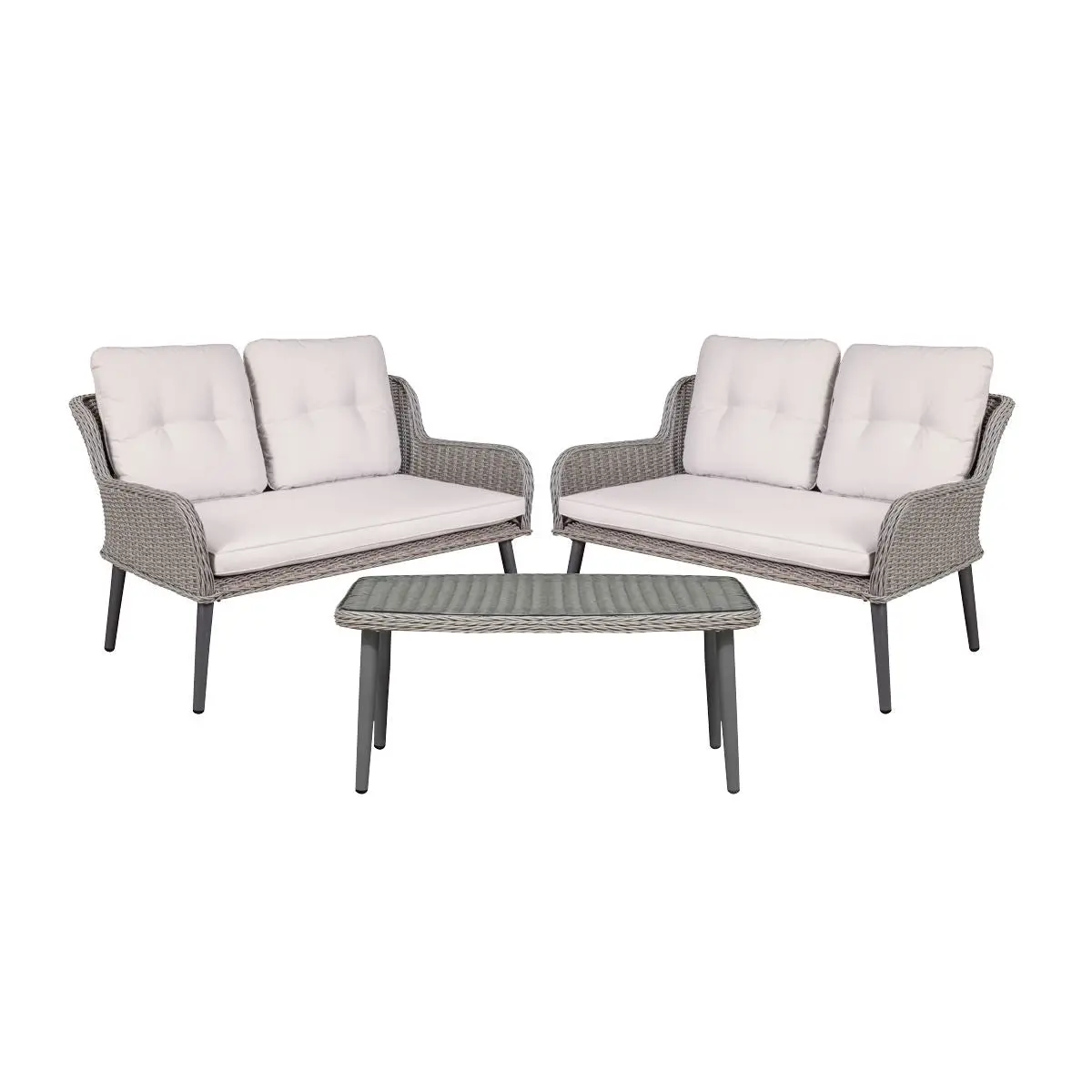 Dellonda Buxton Rattan Wicker 3 Piece Outdoor Balcony Coffee Table Set, Grey