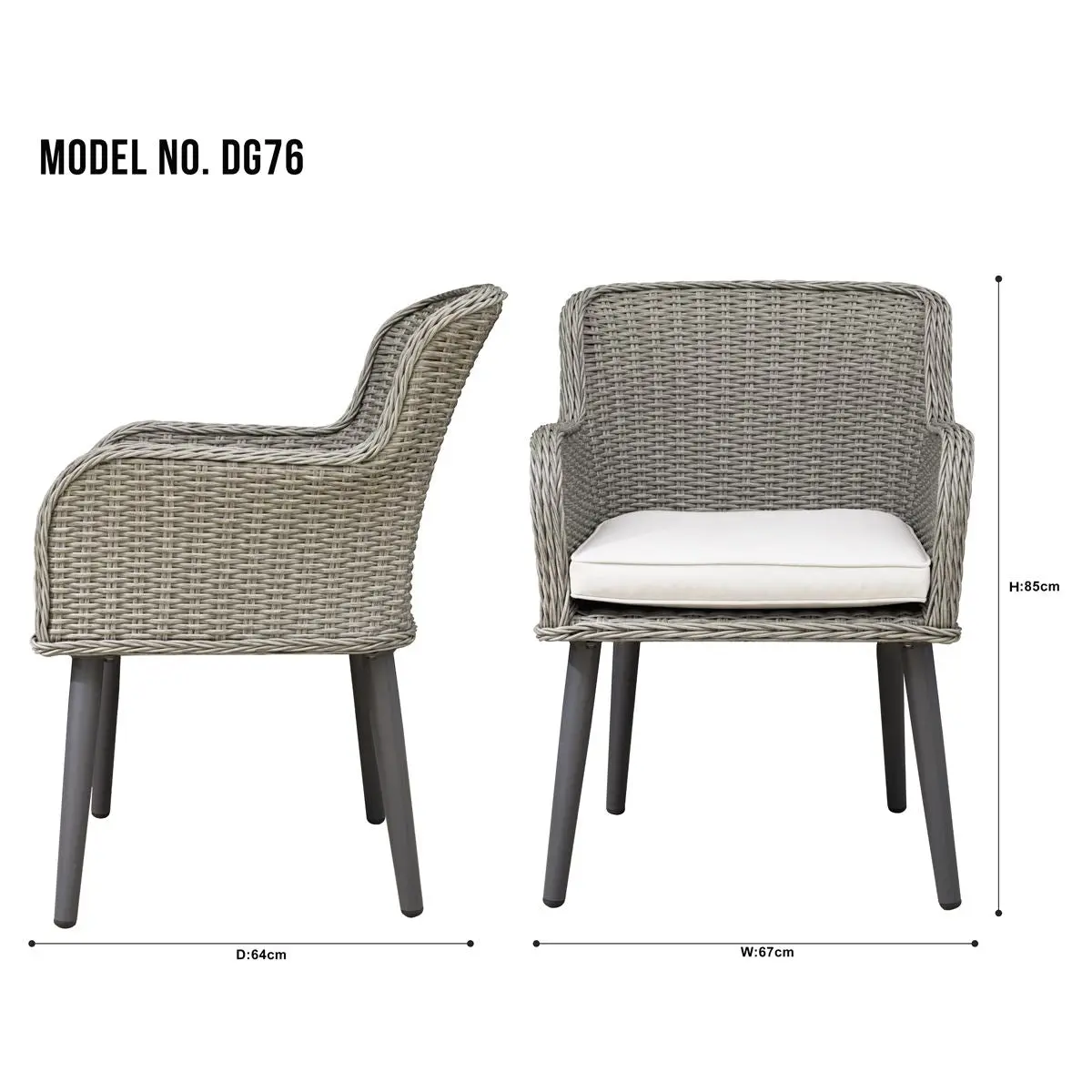 Dellonda Buxton Rattan Wicker Outdoor Dining Armchairs with Cushion, Set of 2, Grey - Image 11