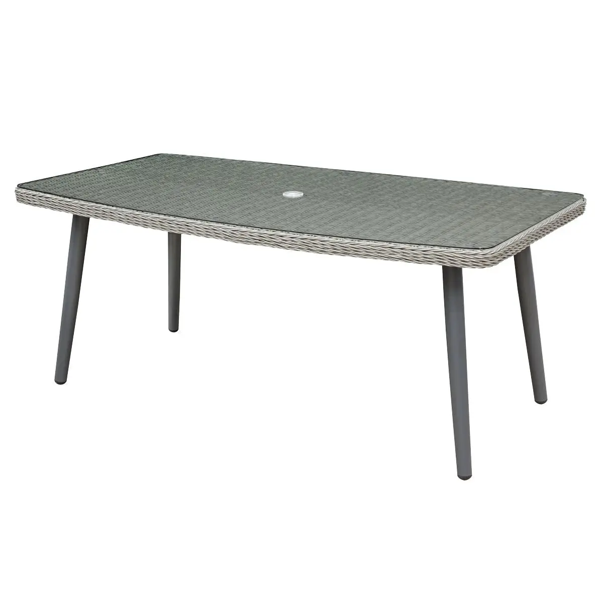 Dellonda Buxton Rattan Wicker Outdoor Dining Table with Clear Tempered Glass Top, Grey - Image 3