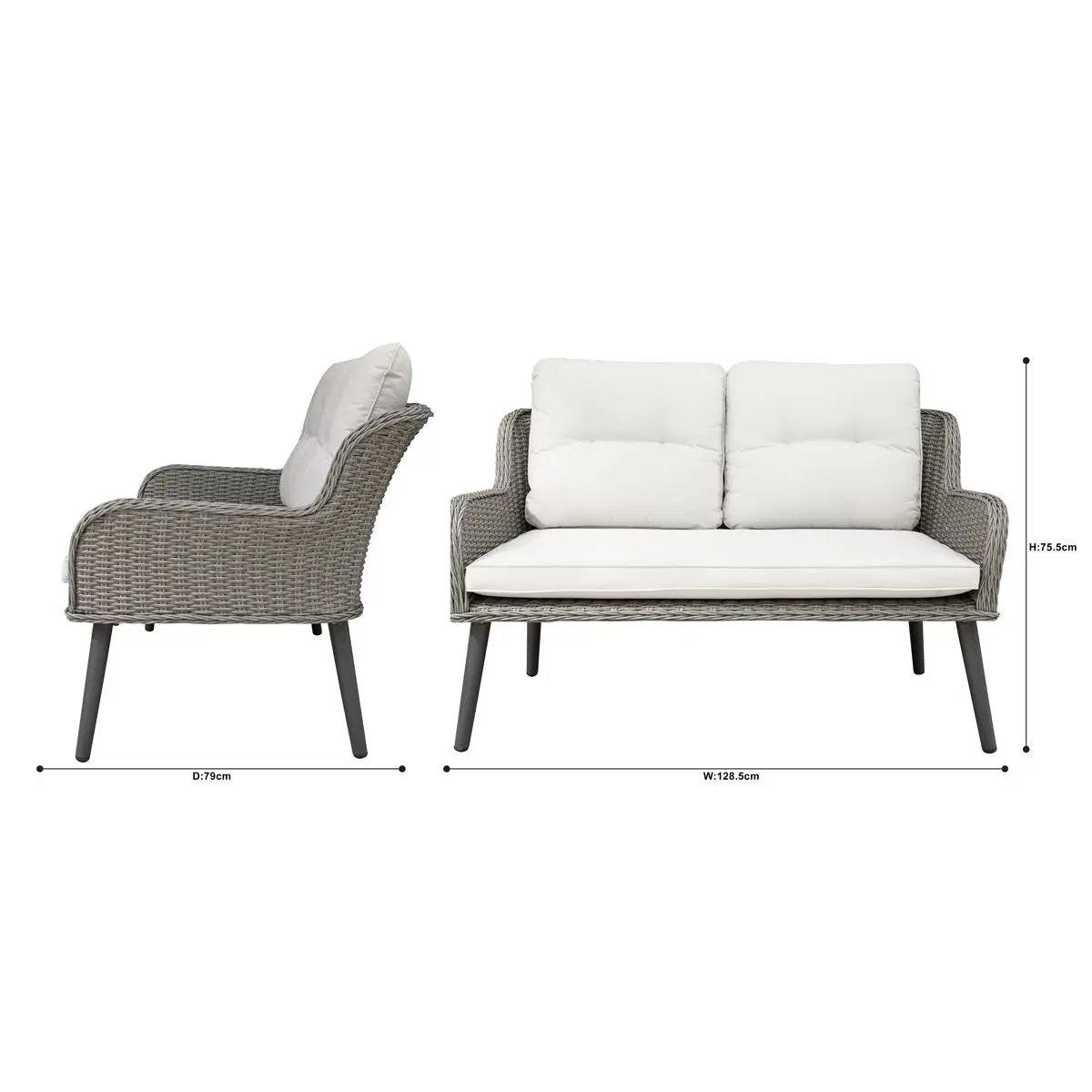 Dellonda Buxton Rattan Wicker Outdoor Lounge 2-Seater Sofa with Cushion, Grey - Image 6
