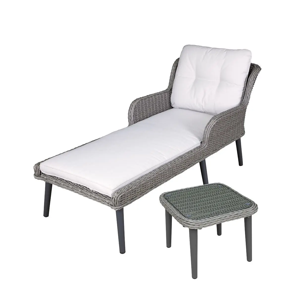 Dellonda Buxton Rattan Wicker Sun Lounger & Side Table, Grey