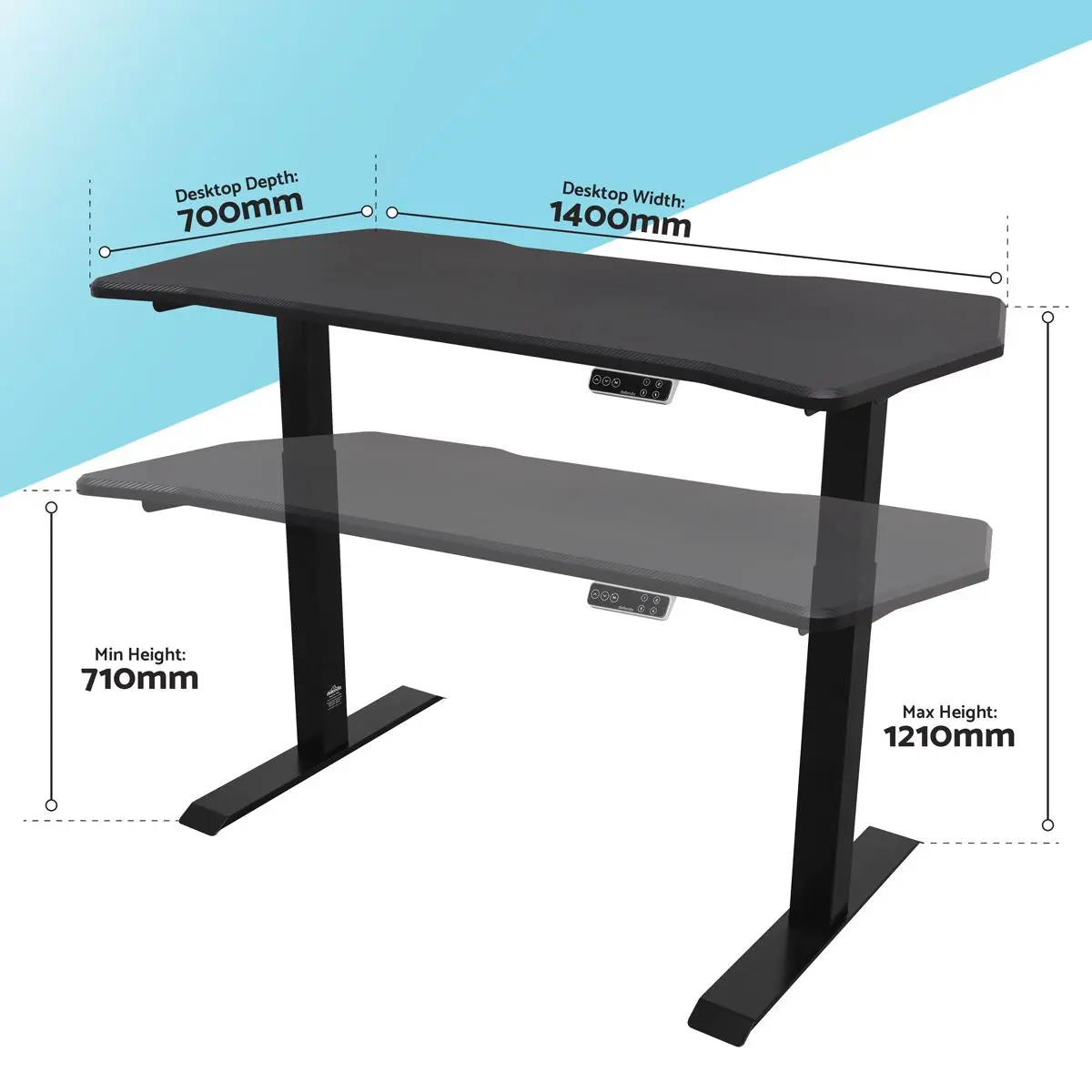 Dellonda Carbon Electric Height Adjustable Standing Desk, 1400 x 700mm Dual Motor 100kg - Image 5