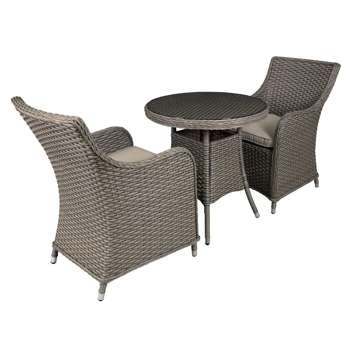 Dellonda Chester 3 Piece Rattan Wicker Outdoor Dining Set with Tempered Glass Table Top, Brown - Image 3