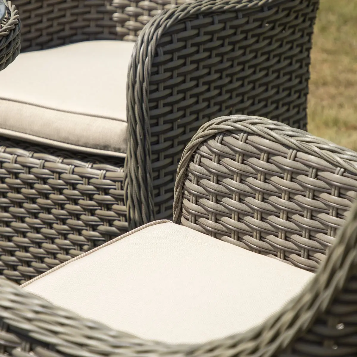 Dellonda Chester 3 Piece Rattan Wicker Outdoor Dining Set with Tempered Glass Table Top, Brown - Image 5