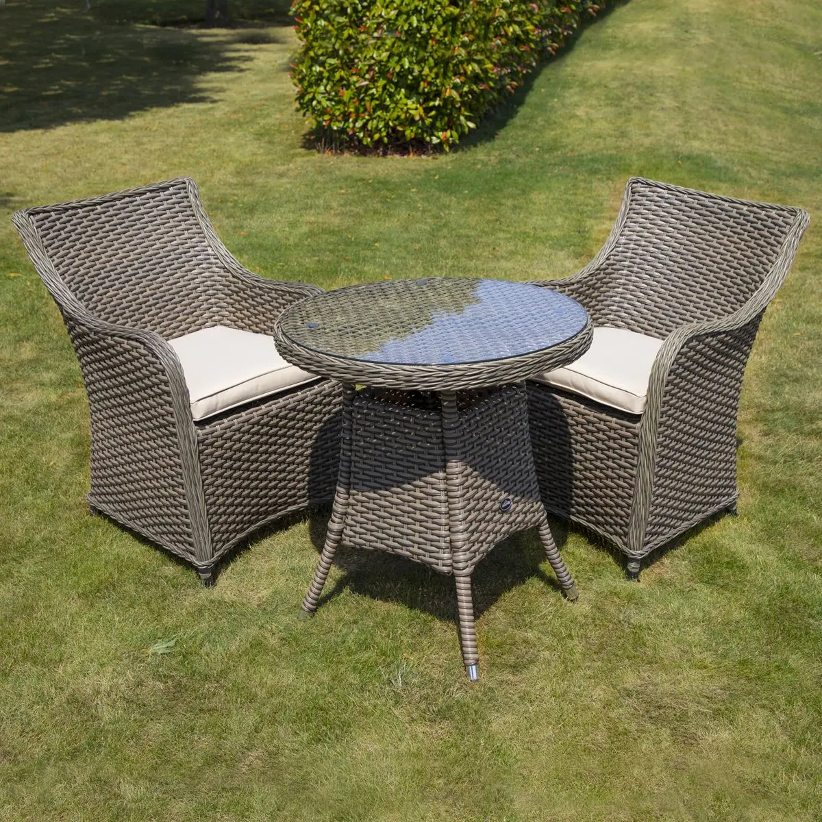 Dellonda Chester 3 Piece Rattan Wicker Outdoor Dining Set with Tempered Glass Table Top, Brown - Image 8