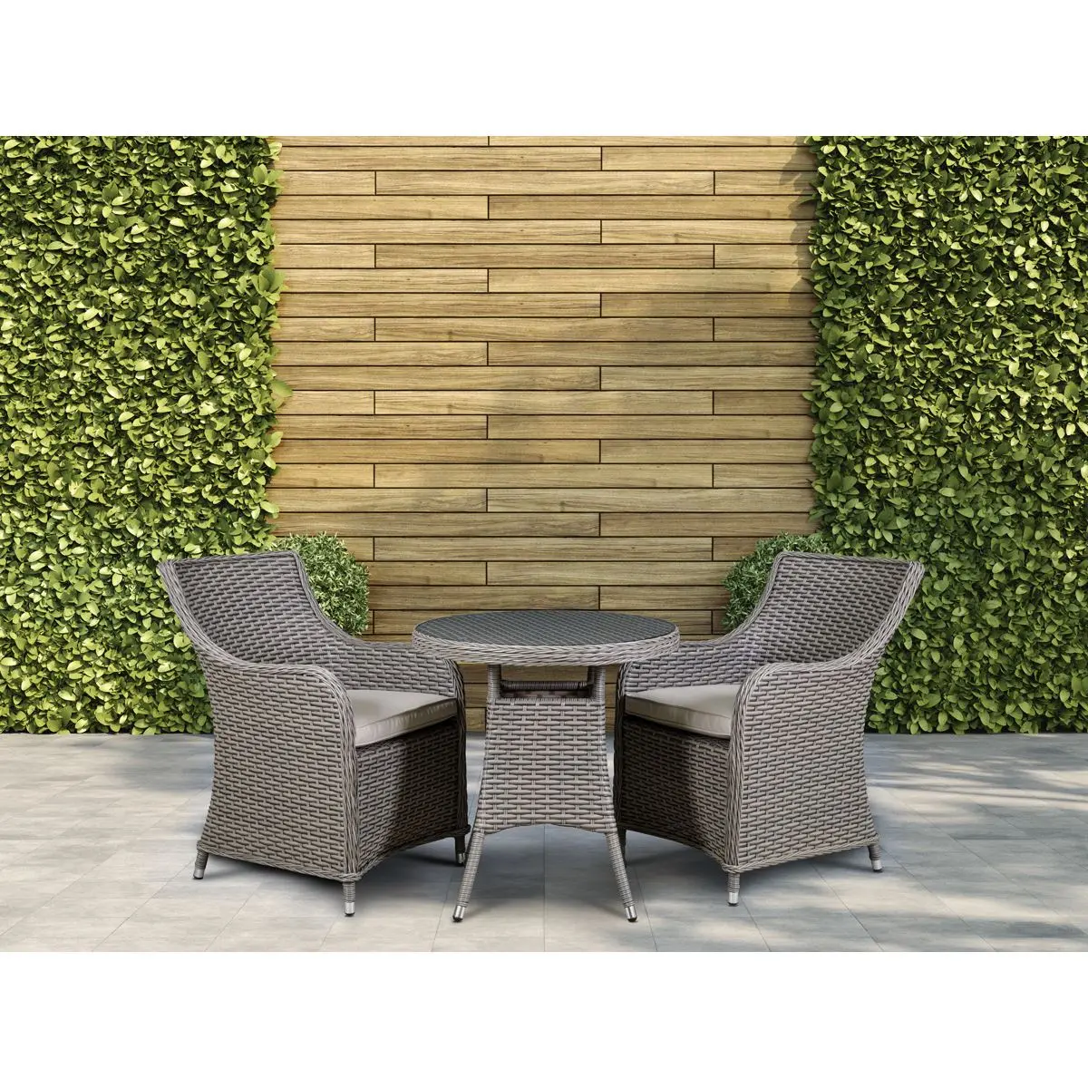 Dellonda Chester 3 Piece Rattan Wicker Outdoor Dining Set with Tempered Glass Table Top, Brown - Image 9