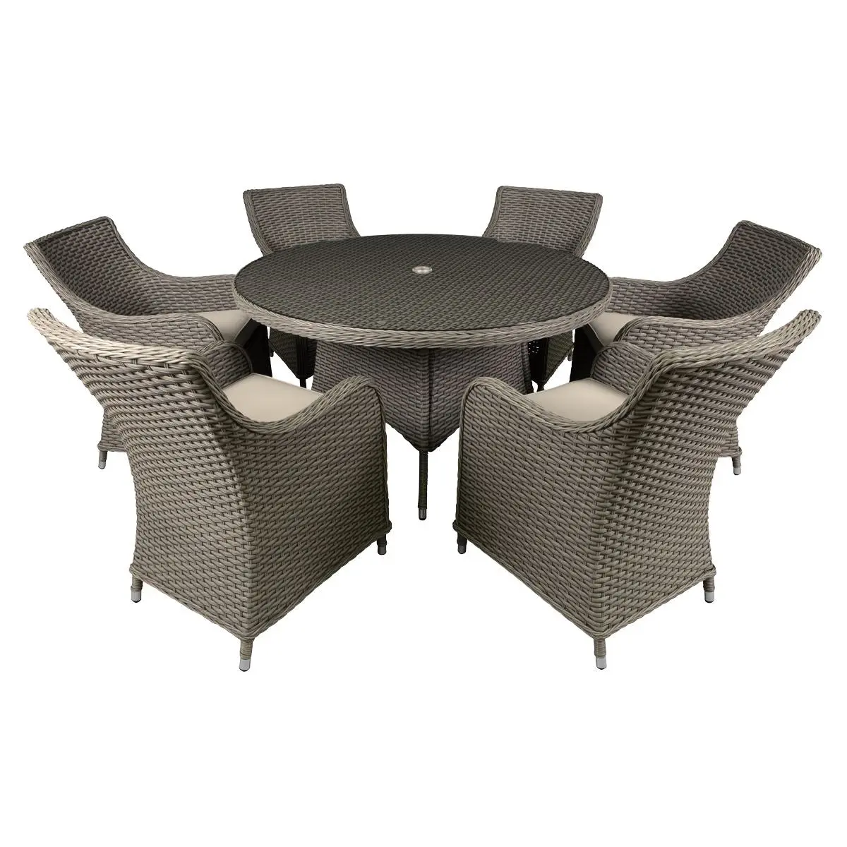 Dellonda Chester 7 Piece Rattan Wicker Outdoor Dining Set with Tempered Glass Table Top, Brown